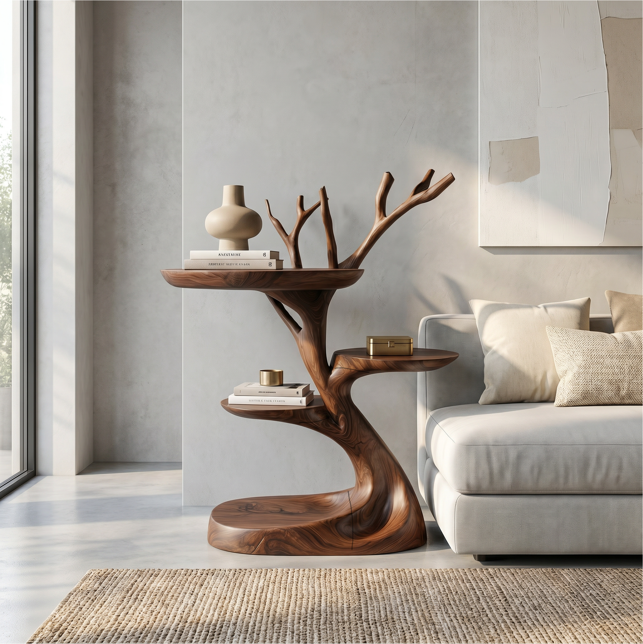 Rustic End Table With Tree Root Design For Bedroom And Living Room