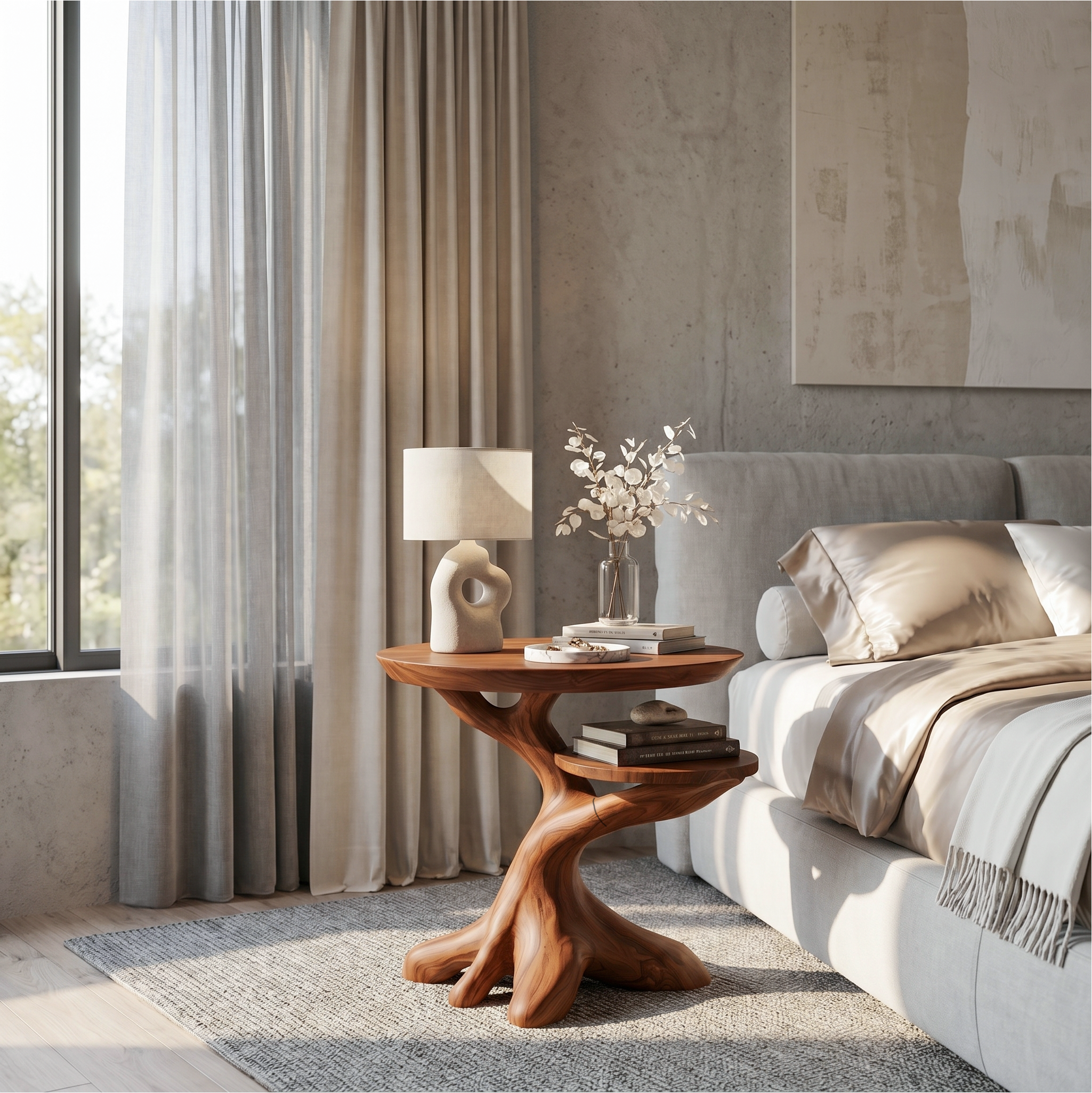 Modern Side Table With Organic Tree Root Silhouette For Living Room And Bedroom