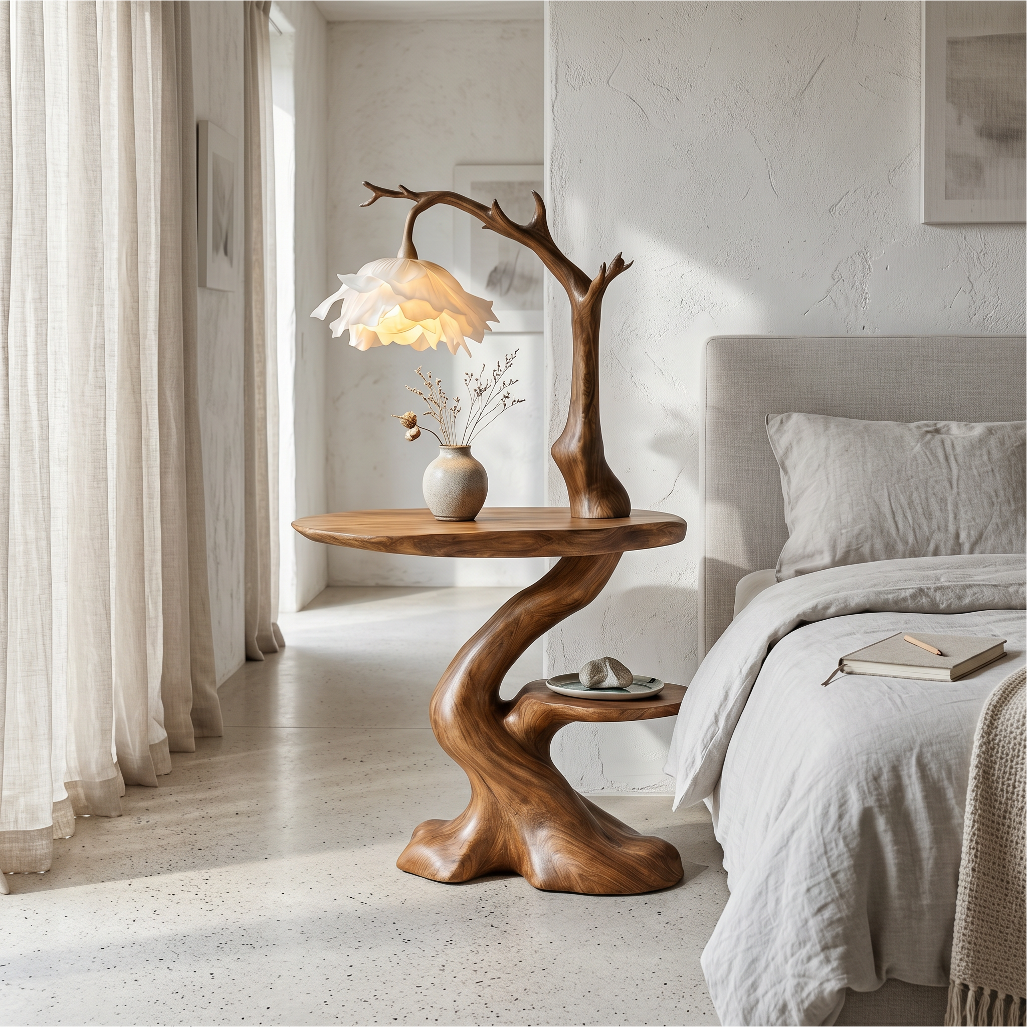 Modern End Table With Tree Branch Lamp Design For Bedroom And Living Room