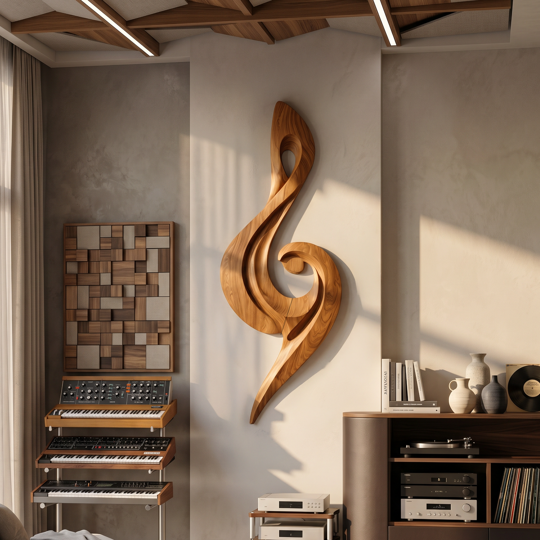 Sculptural Treble Clef Wooden Wall Decor For Living Room