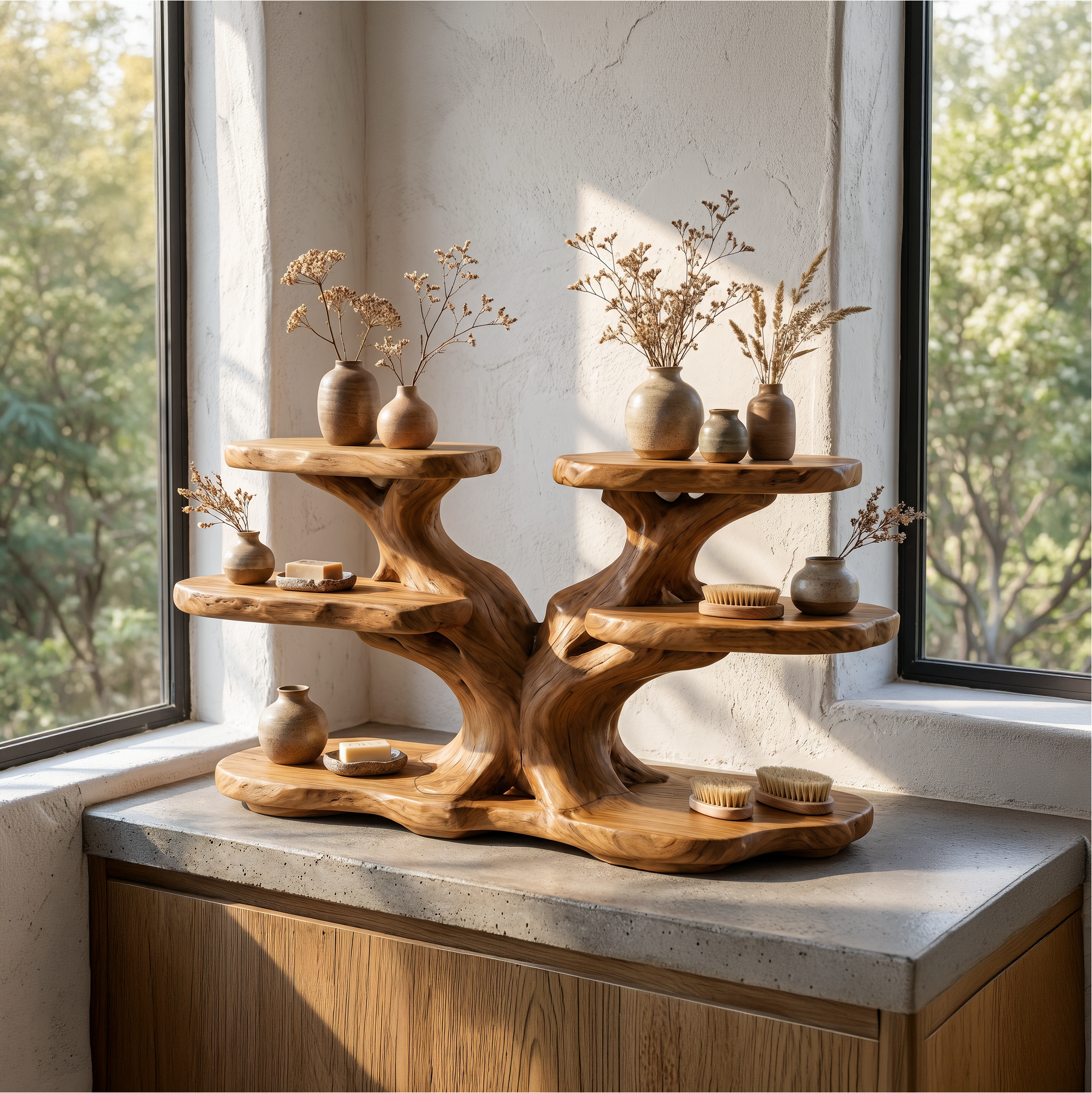 Handcrafted Bathroom Shelf With Multi Tier Display Storage For Bathroom
