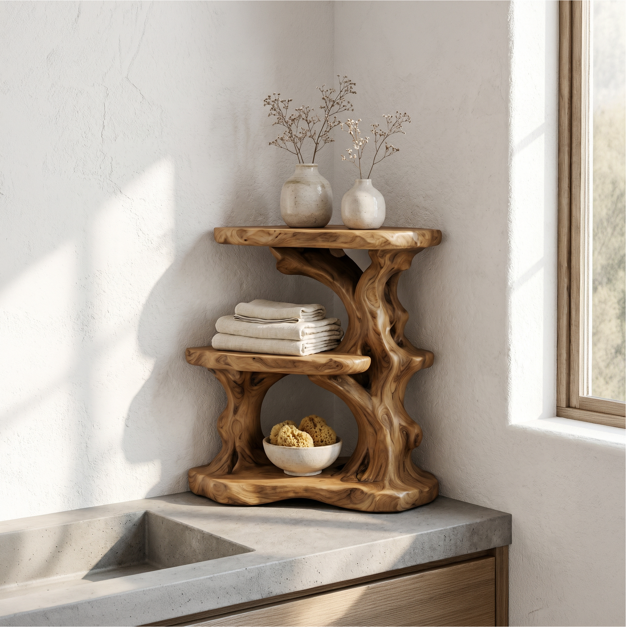Organic Bathroom Shelf With Tiered Bathroom Display For Bathroom