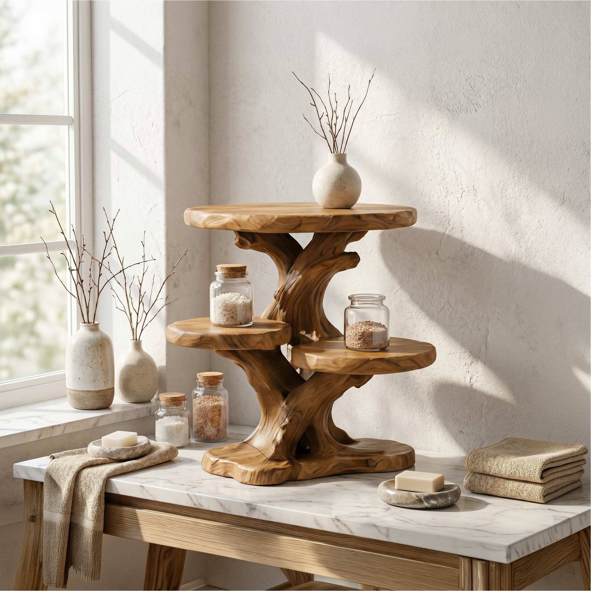 Contemporary Bathroom Counter Shelf With Architectural Design For Bathroom
