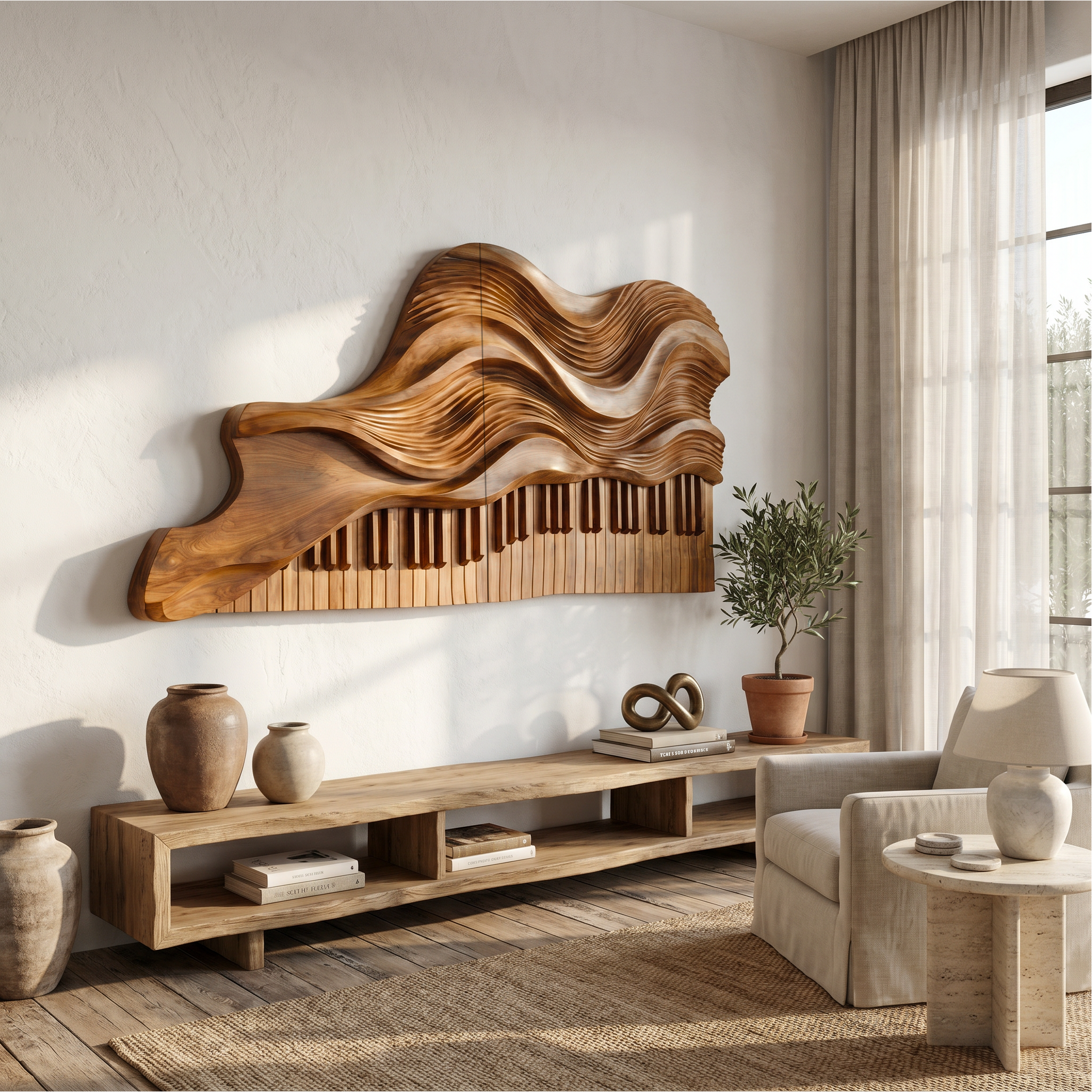 Abstract Piano Wave Wooden Wall Sculpture For Living Room
