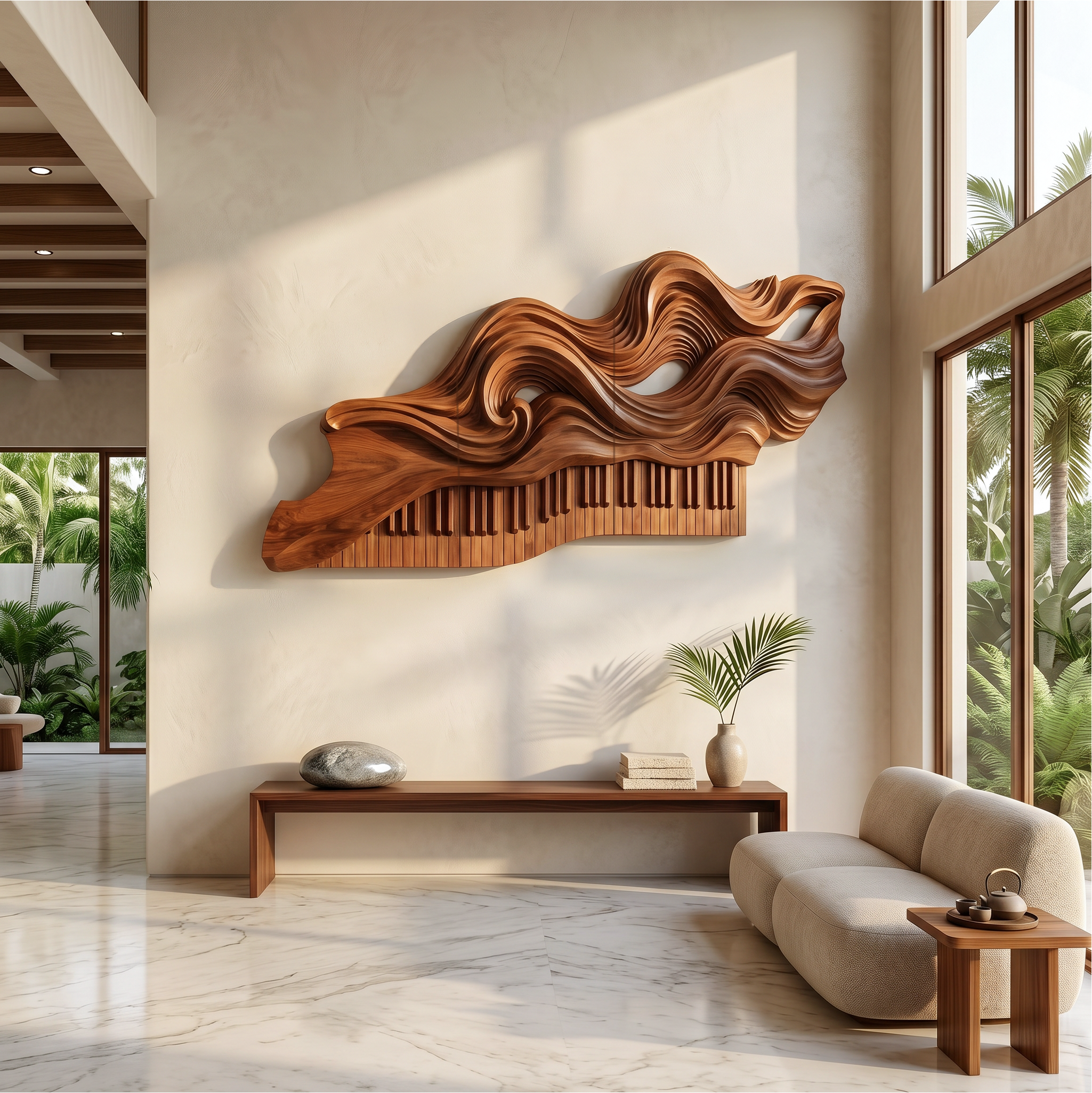 Organic Flowing Piano Melody Wooden Wall Art For Living Room