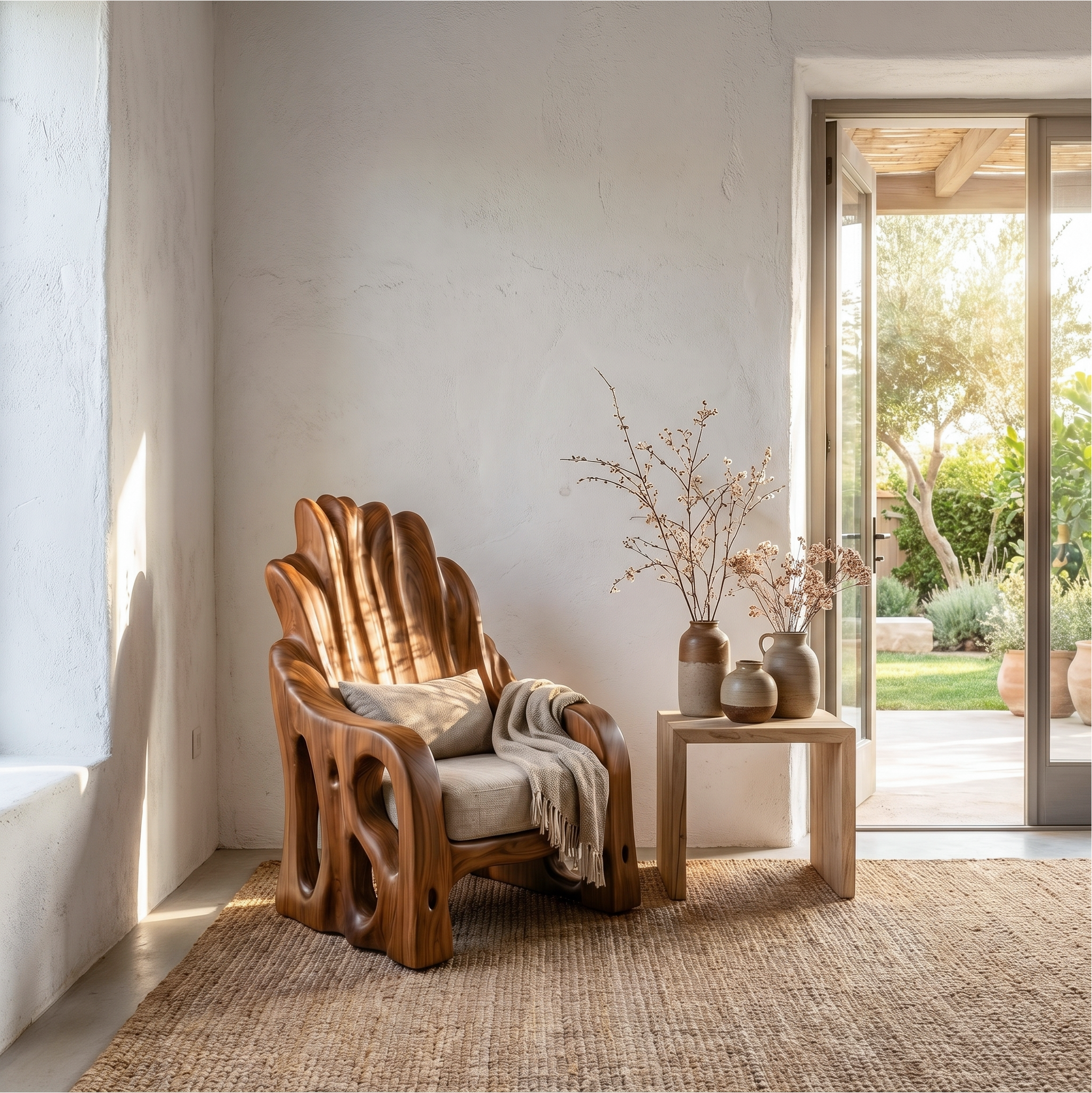 Leaf Inspired Wooden Armchair For Living Room