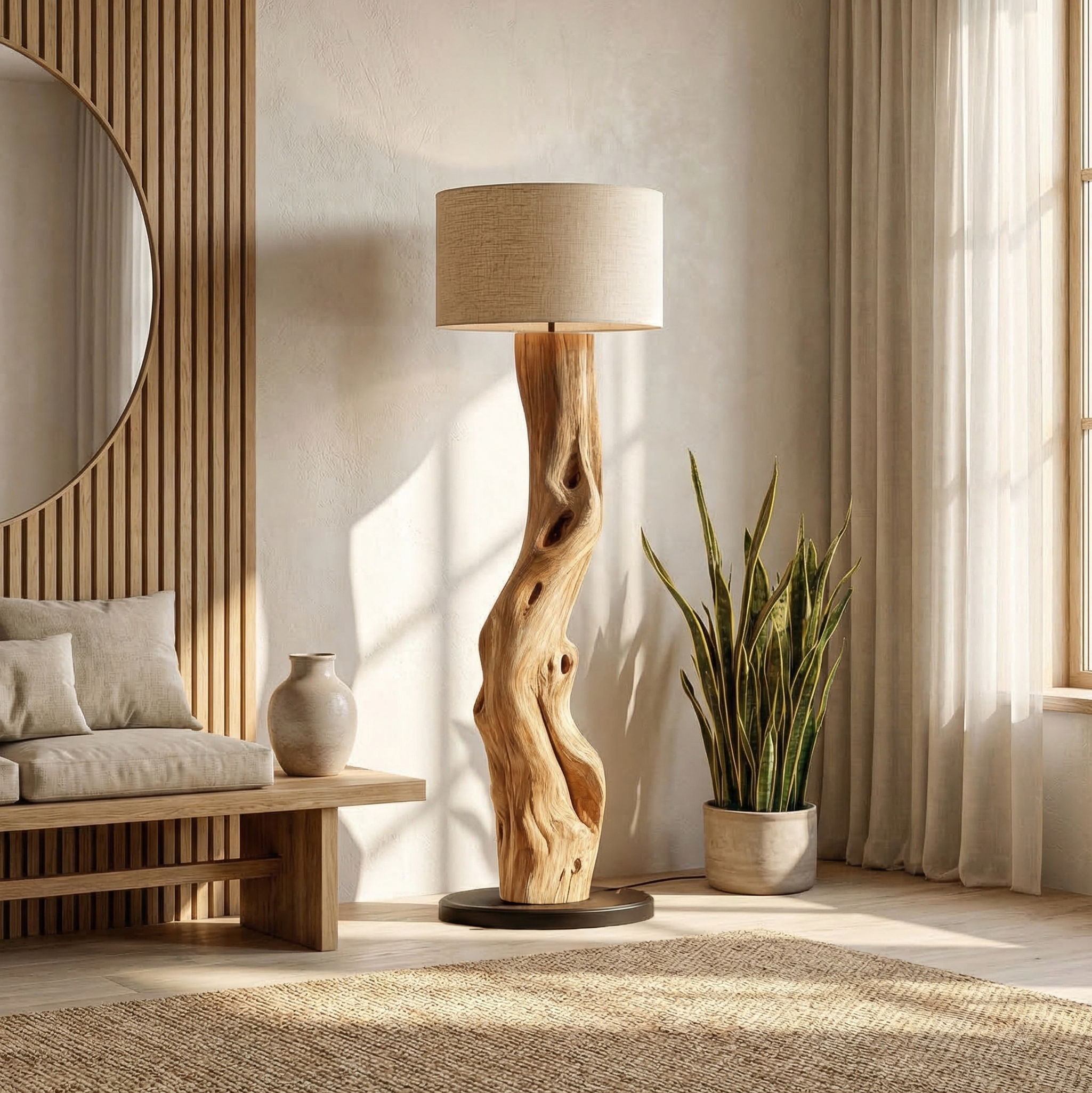 Modern Sculptural Wooden Standing Lamp For Bedroom And Corner