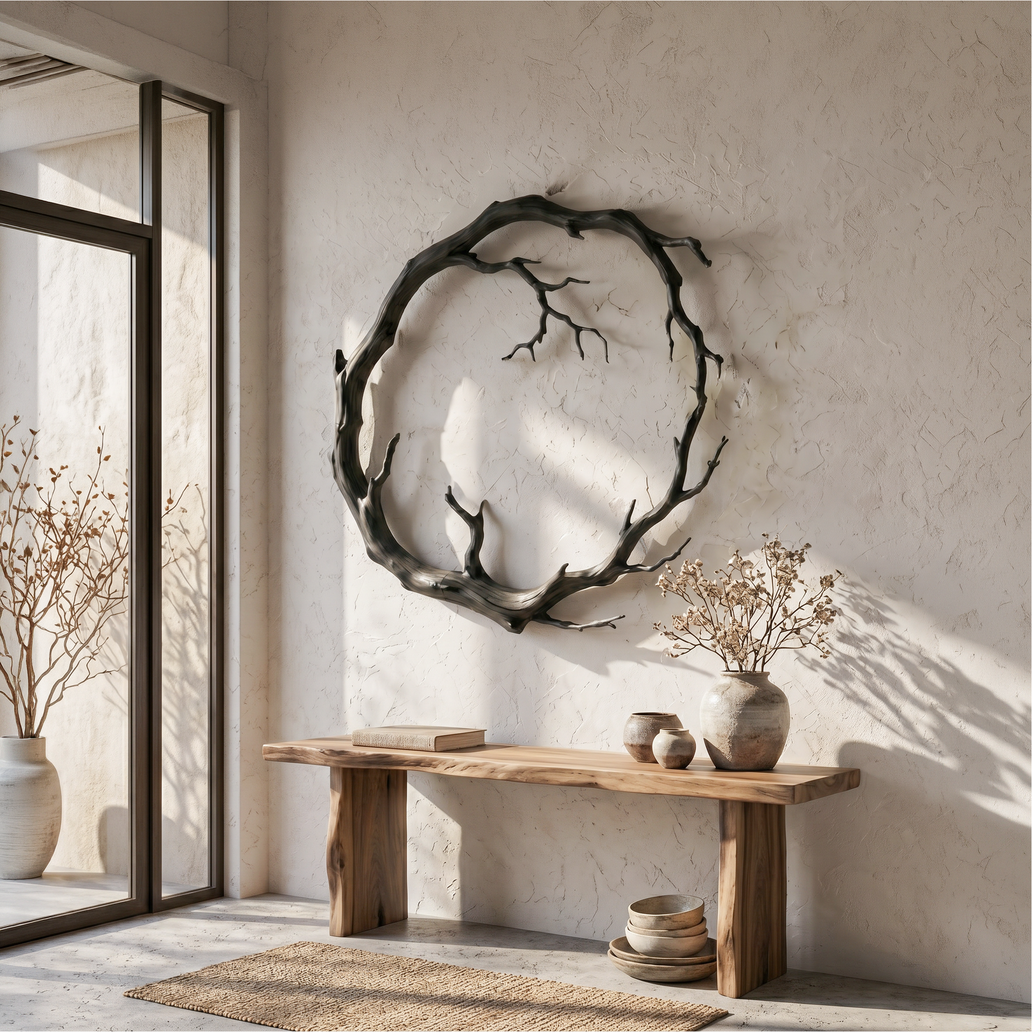 Organic Modern Wall Decor Sculptural Tree Branch Circle For Living Room