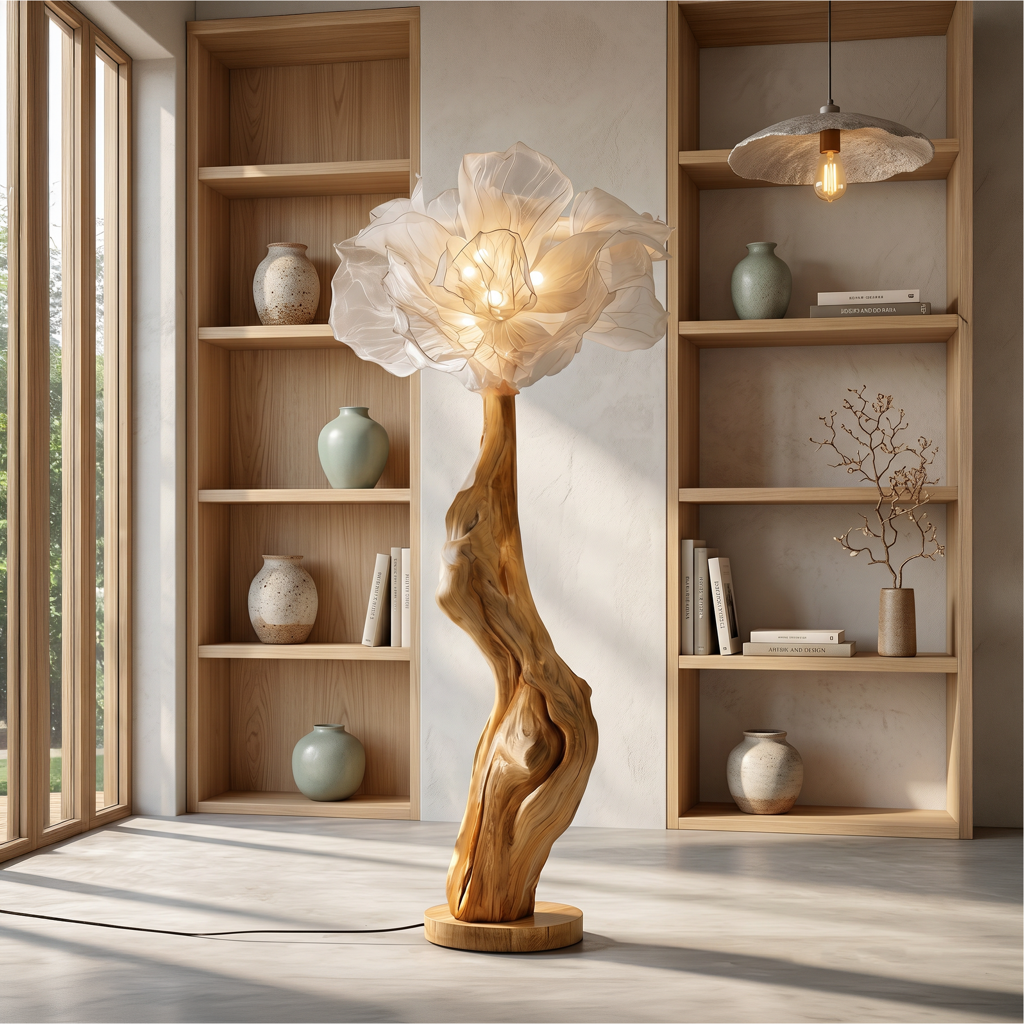 Nature Inspired Standing Lamp Artistic Flower Display For Living Room