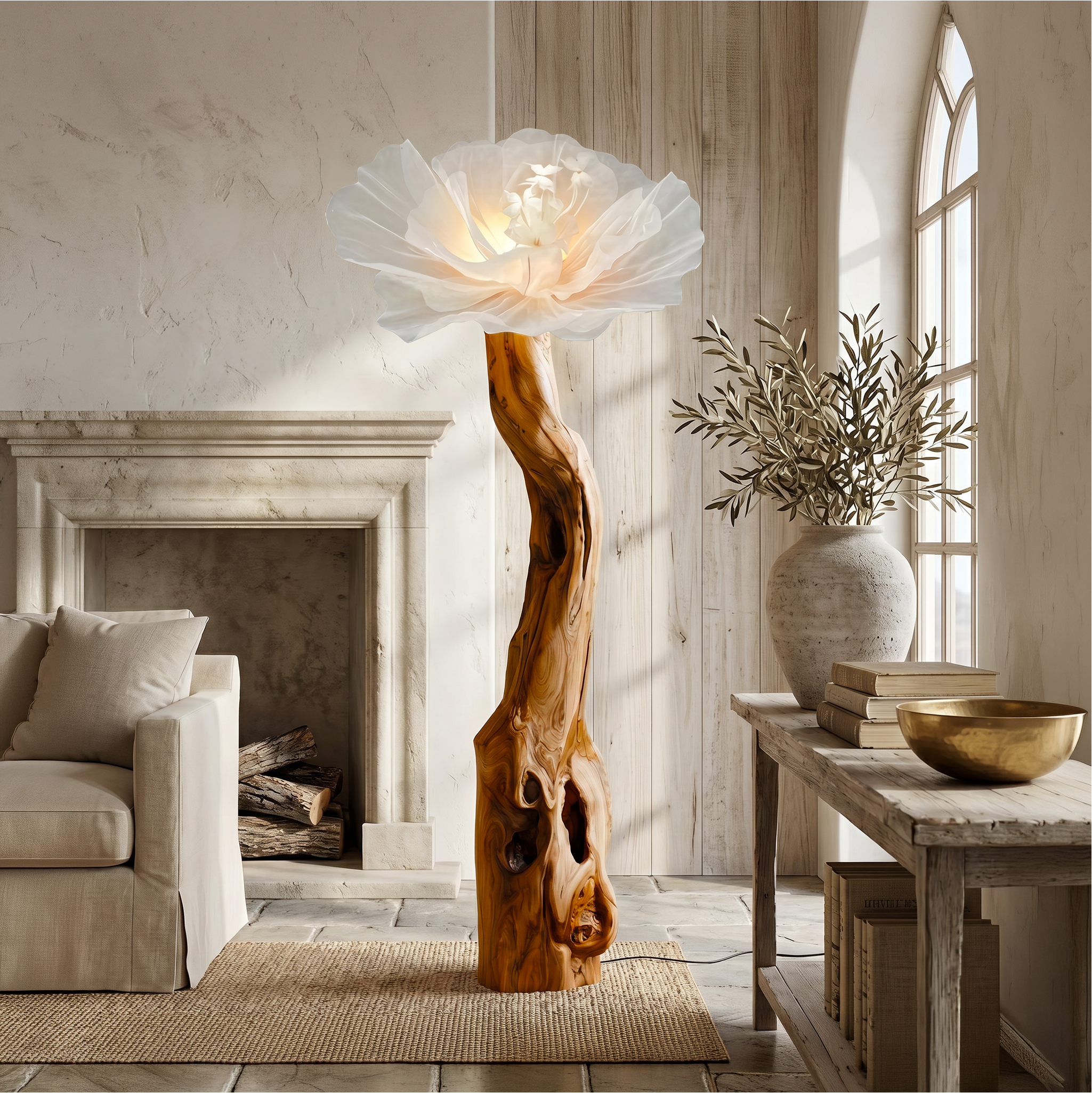 Organic Modern Floor Lamp Handcrafted Flower Sculpture For Living Room