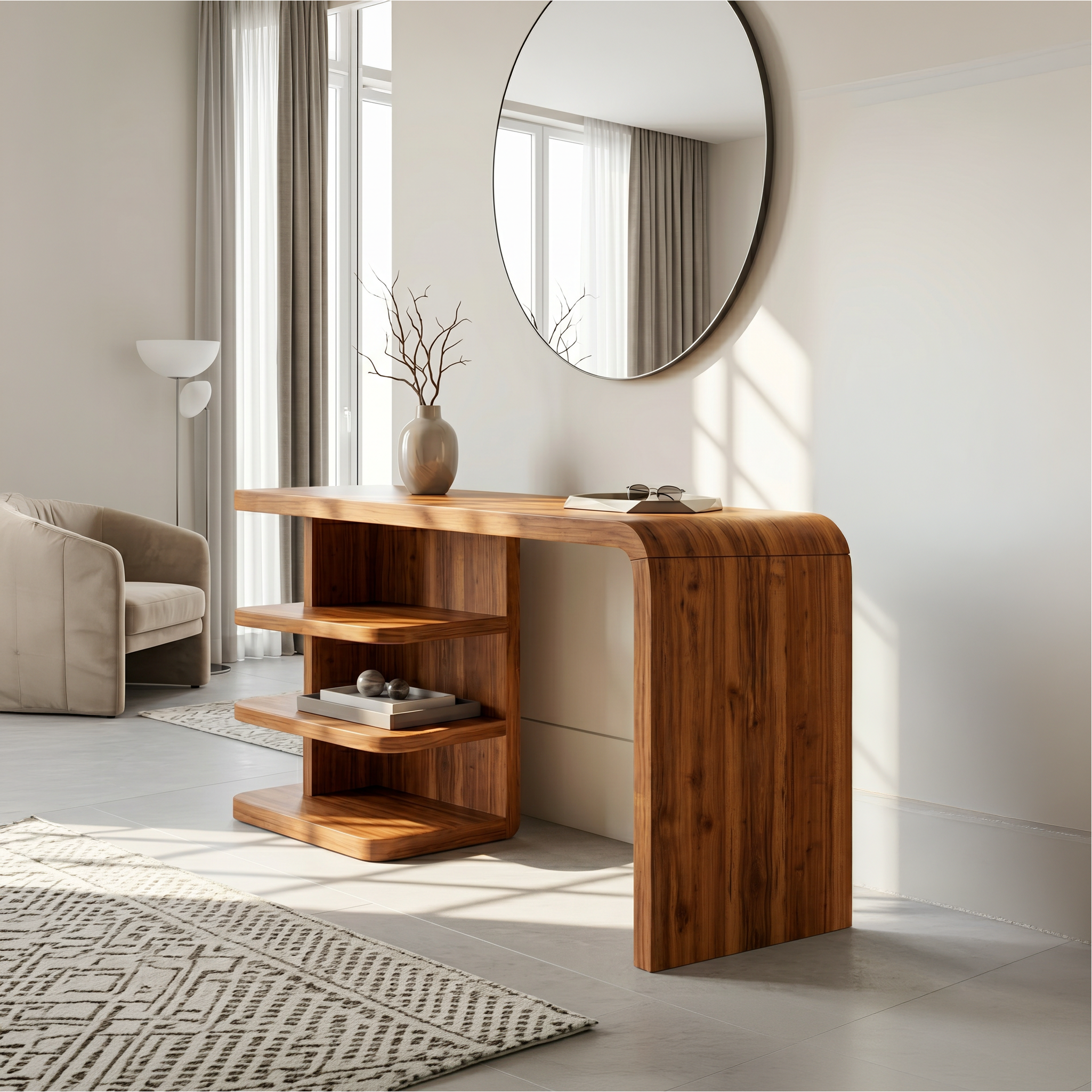 Modern Dressing Table With Integrated Side Storage For Bedroom