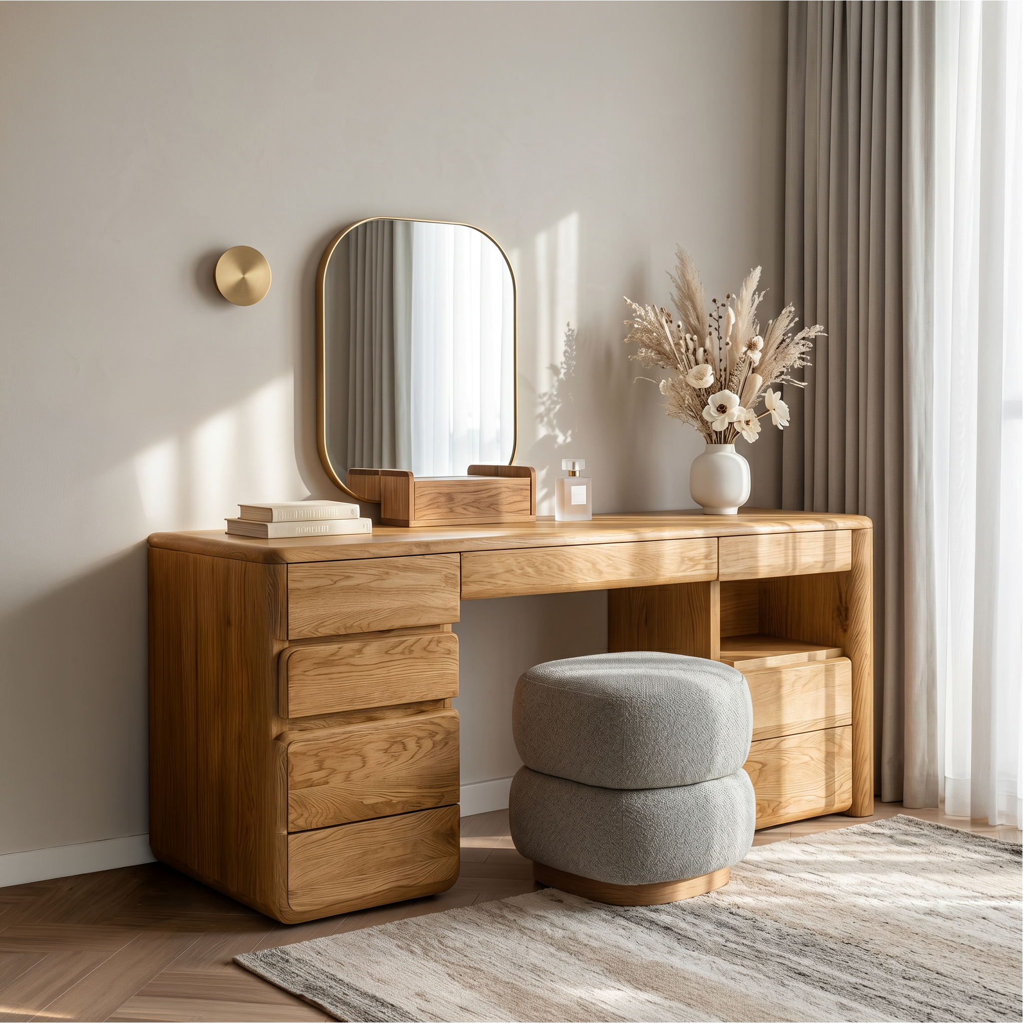 Scandinavian Dressing Table With Storage Cabinet For Bedroom And Dressing Room