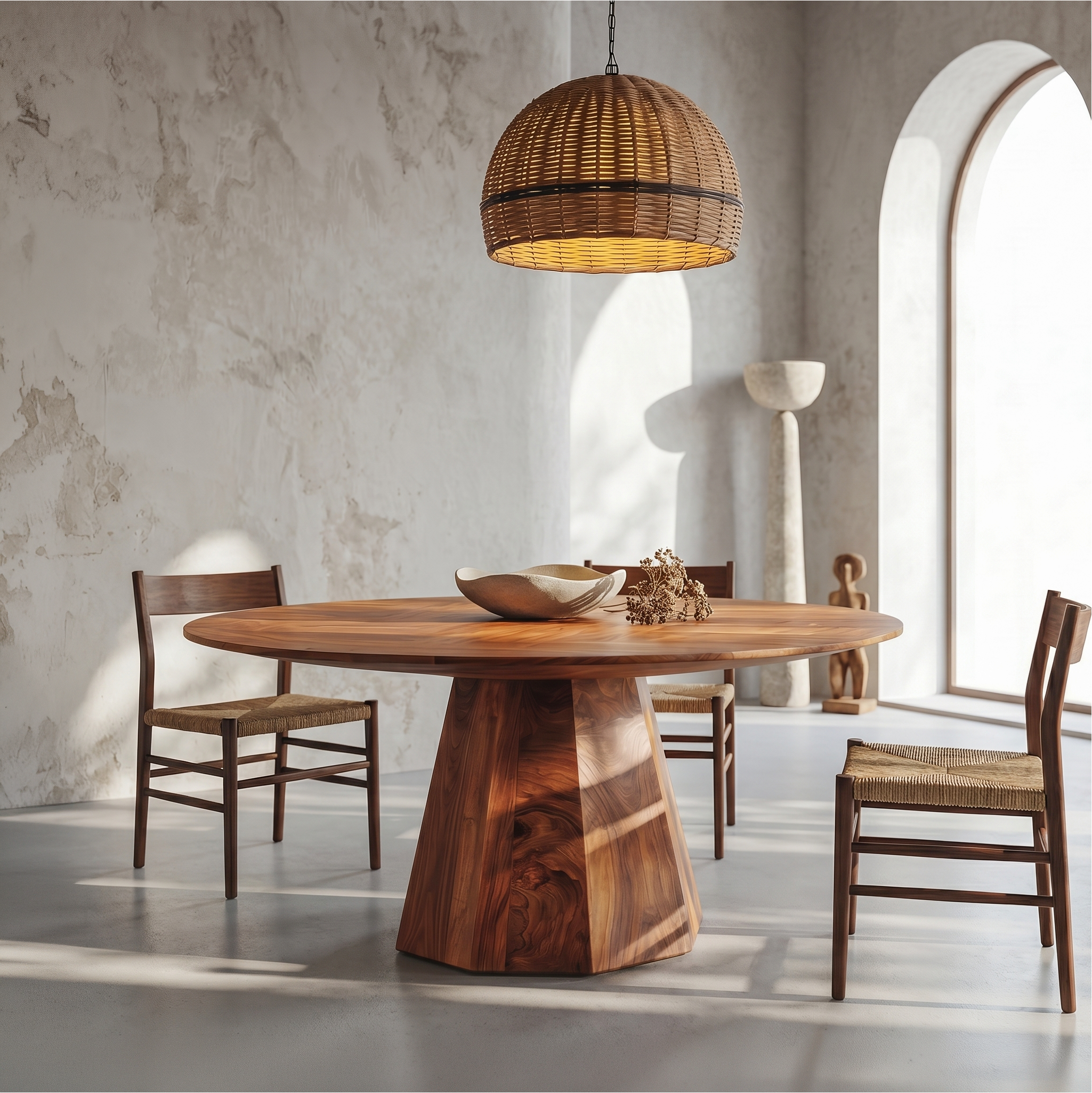 Organic Dining Table With Solid Wood Top And Sculptural Pedestal Base For Dining Room