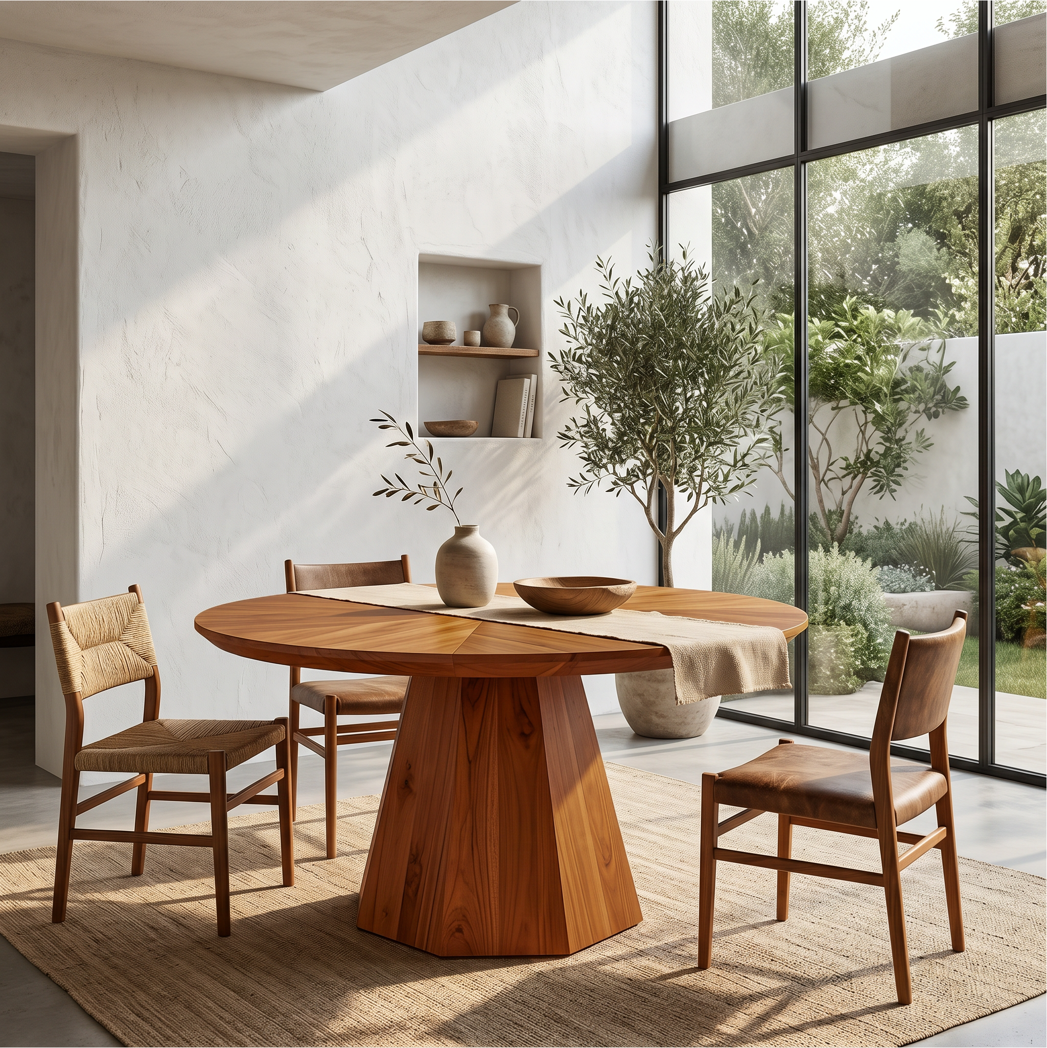 Mid Century Dining Table With Tapered Sculptural Pedestal For Dining Room