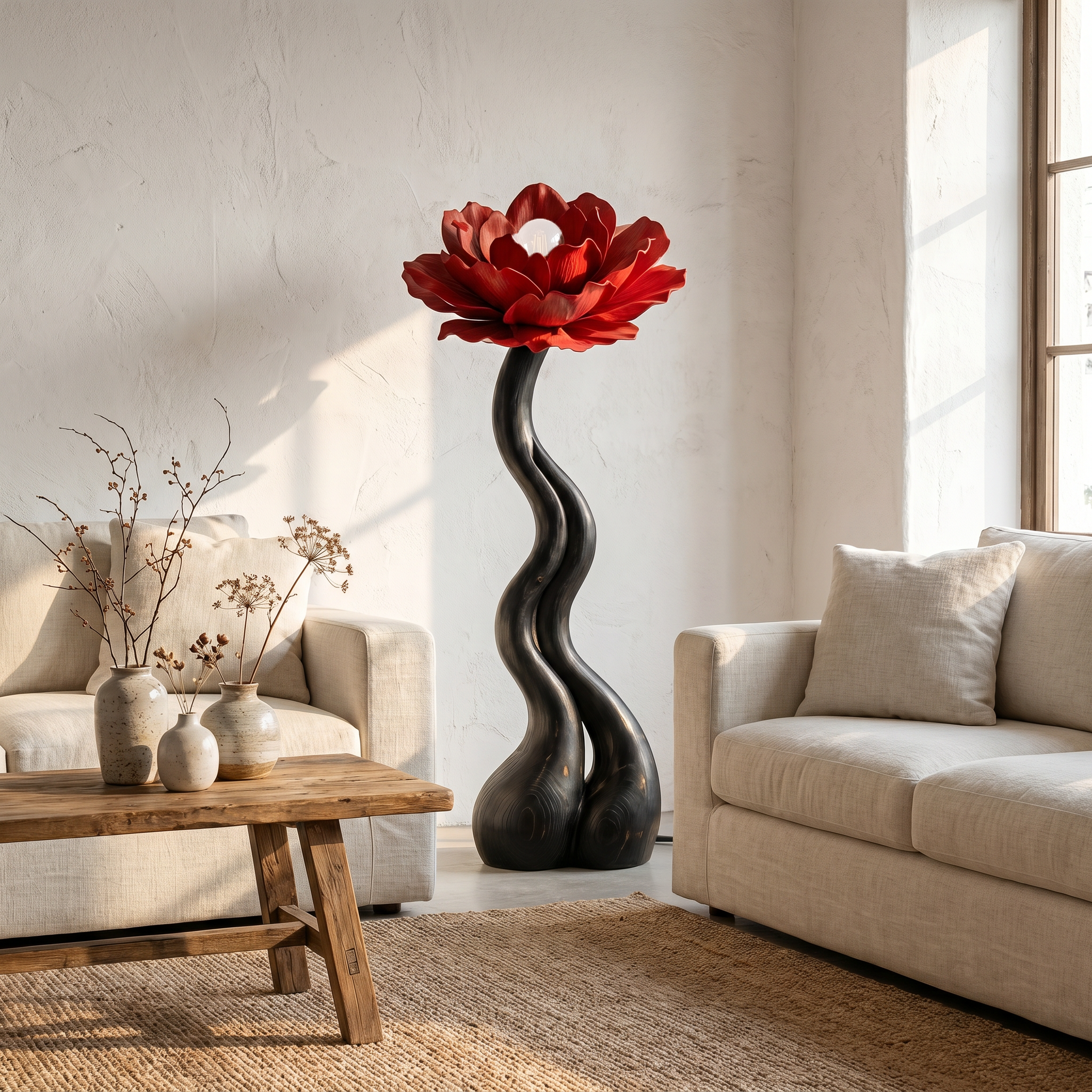 Modern Floor Lamp With Handcrafted Flower Form For Living Room