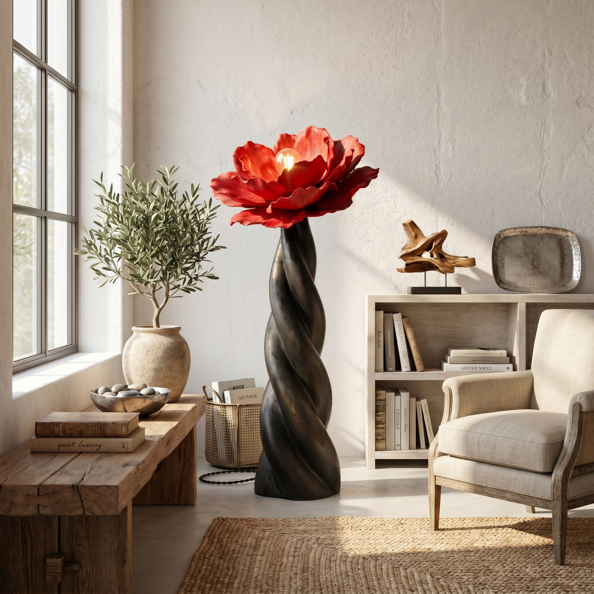 Nature Inspired Floor Lamp With Blooming Flower Silhouette For Living Room