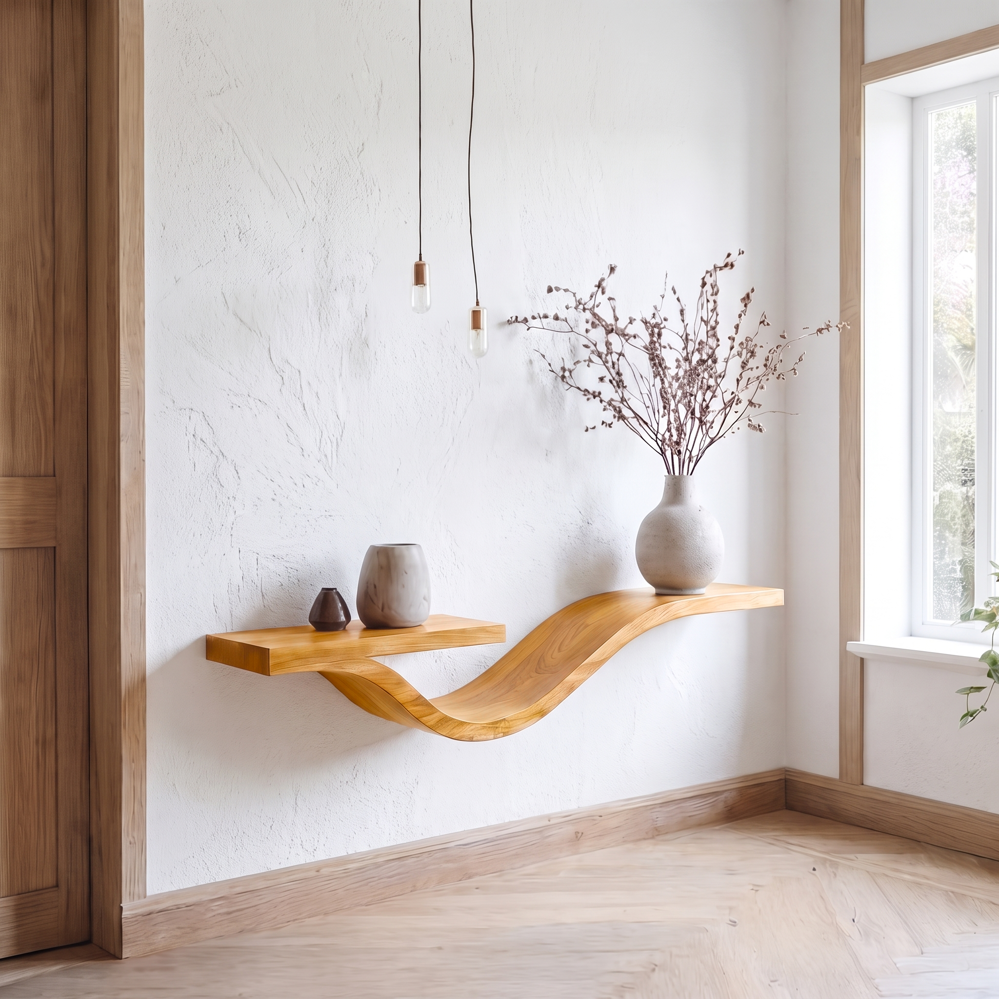 Rustic Wavy Floating Shelf Live Edge Decorative For Living Room