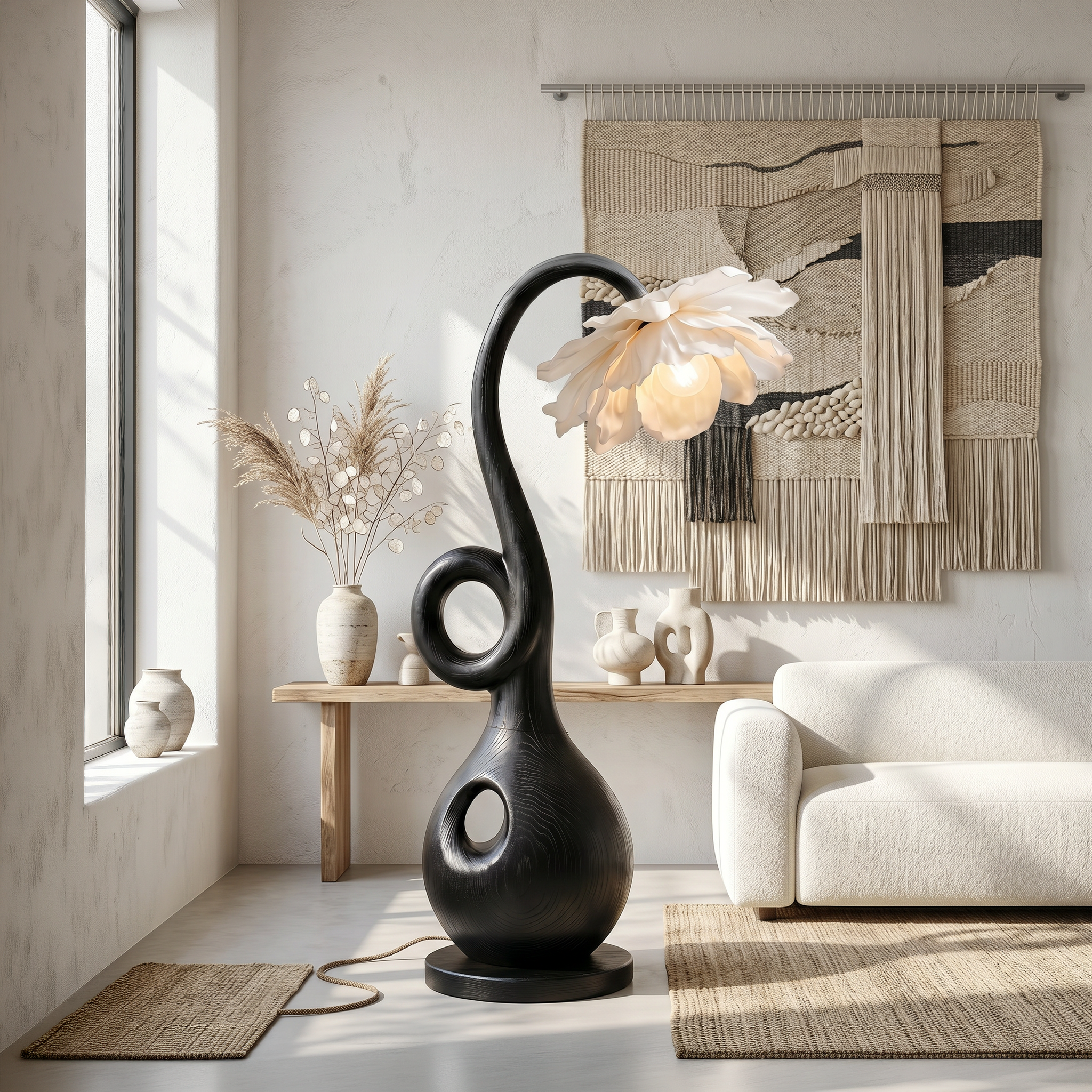 Contemporary Floor Lamp With Organic Sculptural Base And Blooming Flower Design