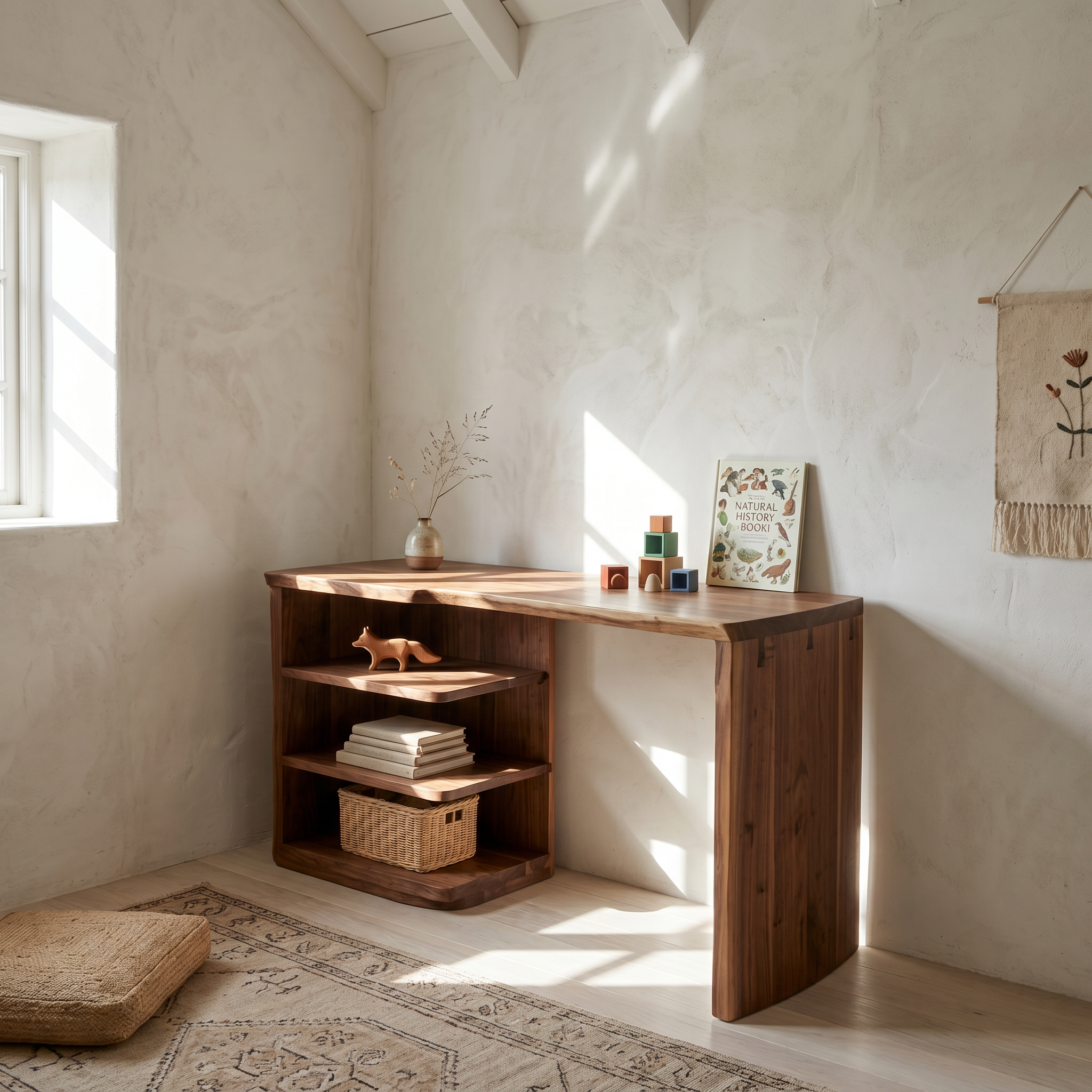 Scandinavian Desk With Built In Storage Shelves For Home Office And Workspace