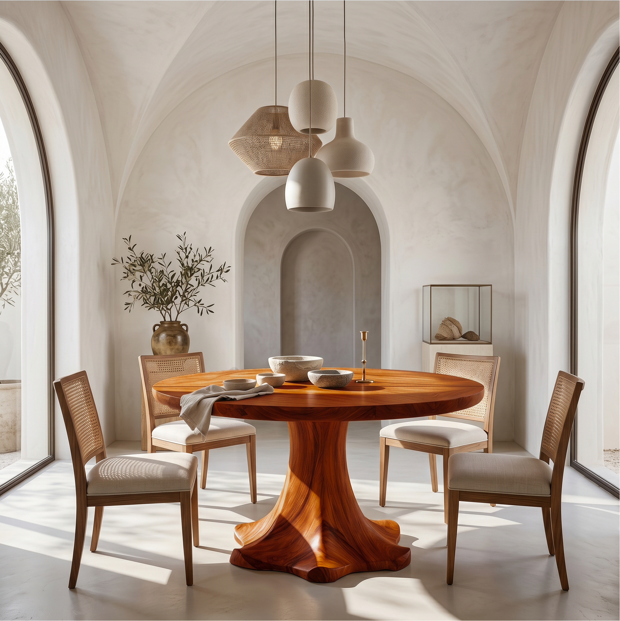 Farmhouse Dining Table With Sculptural Wooden Base Farmhouse Round Dining Table With Sculptural Wooden Base For Dining Room