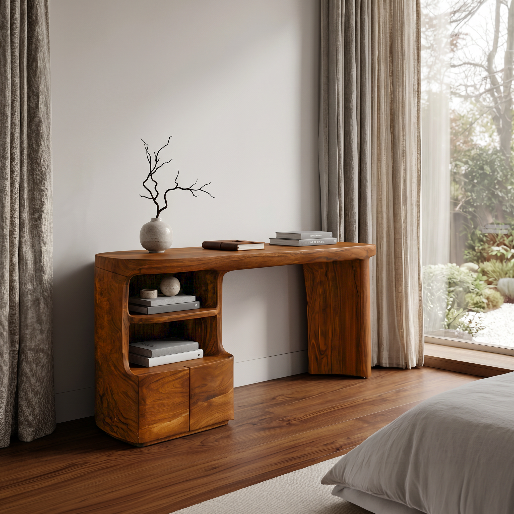 Modern Writing Desk With Open Storage Shelves For Home Office