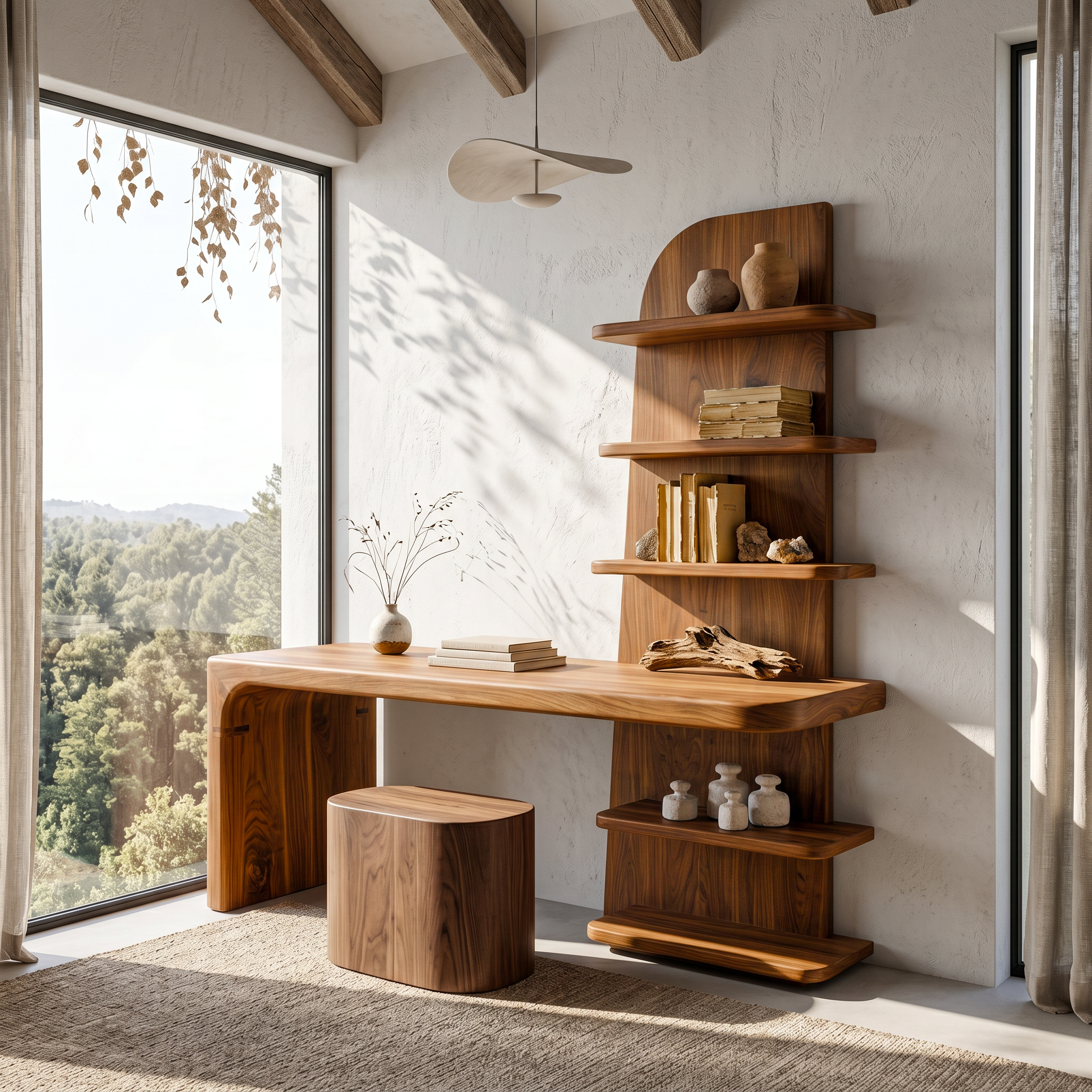 Minimal Desk With Built In Bookcase And Drawers For Study Room