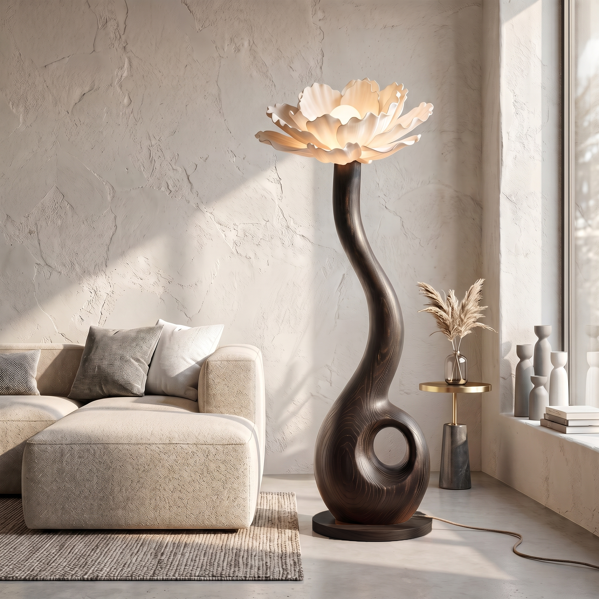Artistic Floor Lamp With Nature Inspired Flower Design For Living Room
