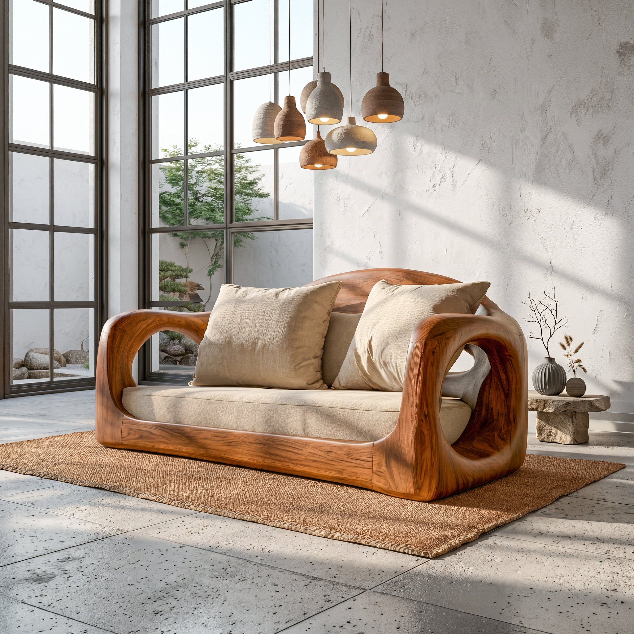 Rustic Sofa Frame With Organic Loop Wood Design For Living Room
