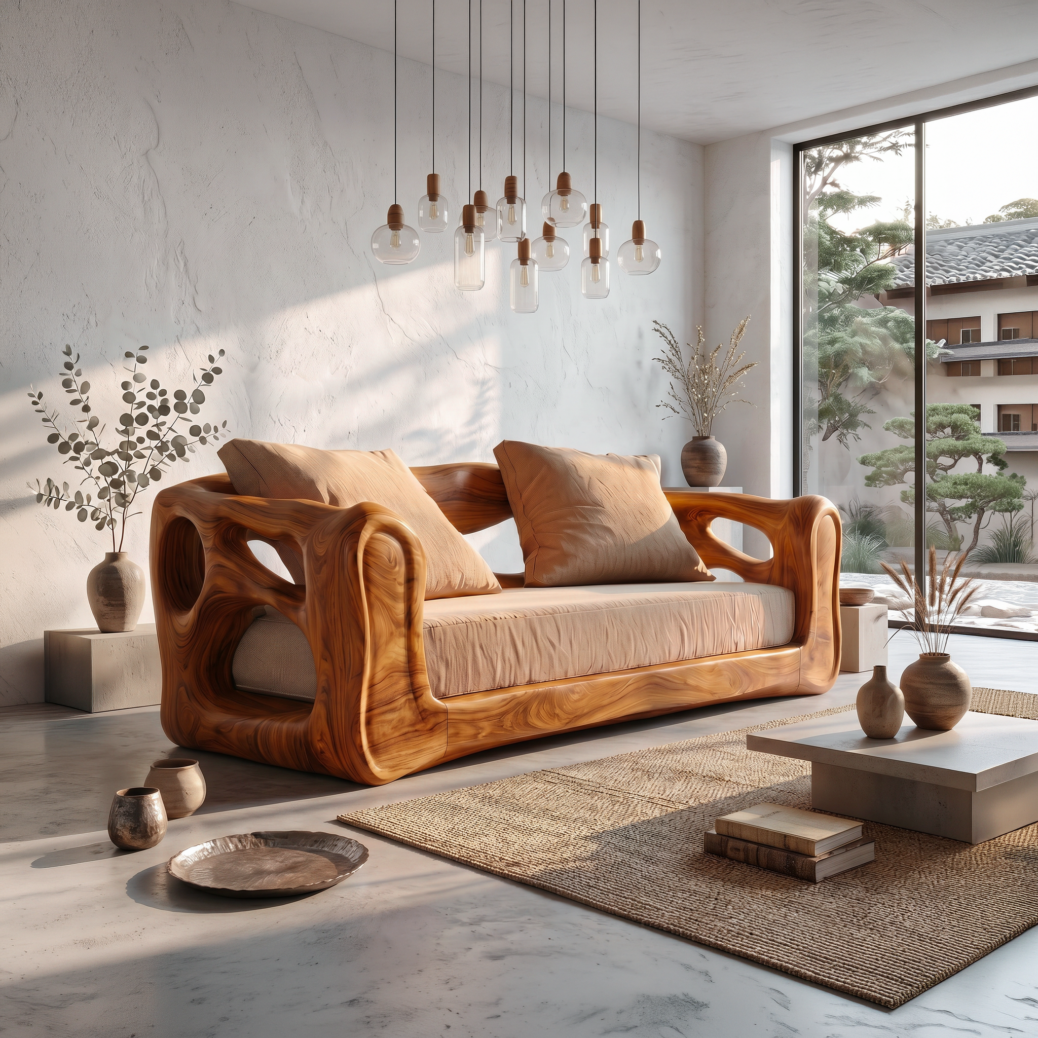 Contemporary Sofa Frame With Organic Flowing Wood Design For Living Room
