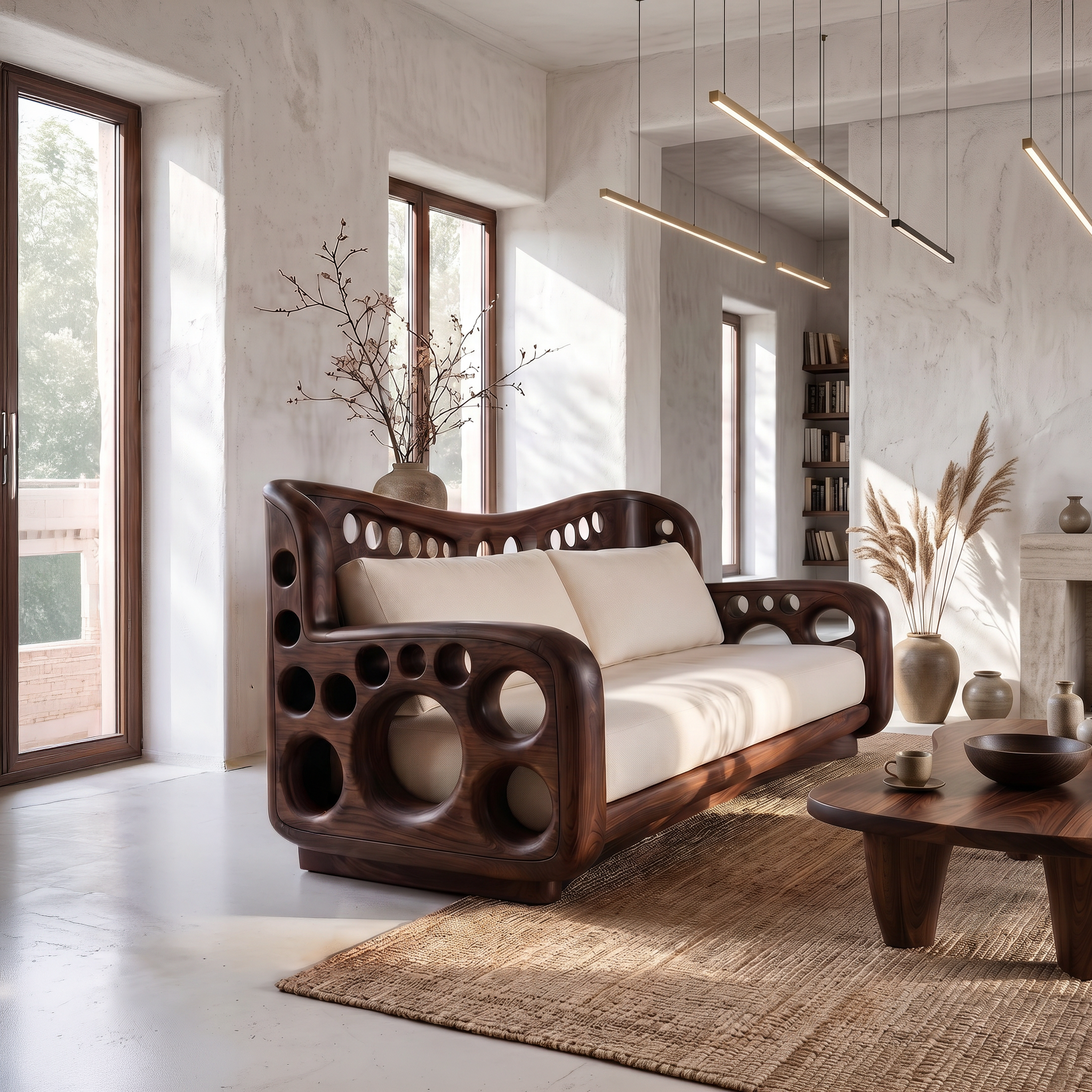 Organic Lounge Sofa With Sculptural Solid Wood Construction