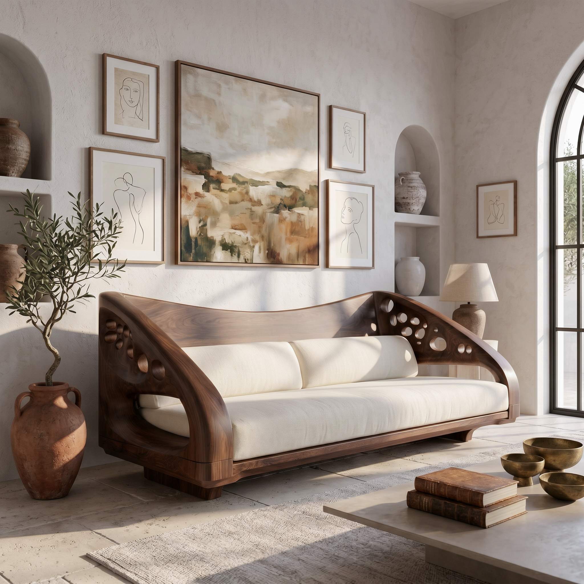 Organic Wooden Sofa Frame With Handcrafted Artistic Design