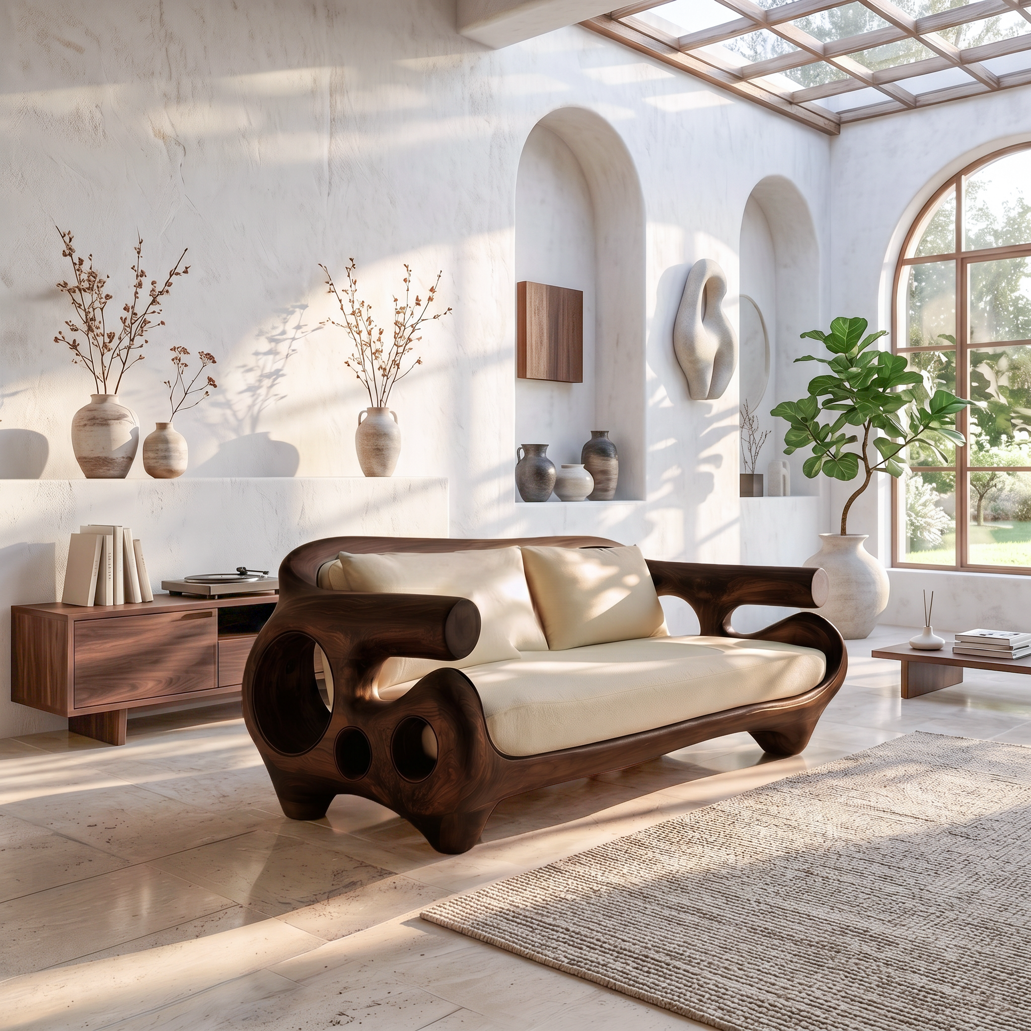 Minimalist Sofa Frame With Solid Wood Artistic Arms For Living Room
