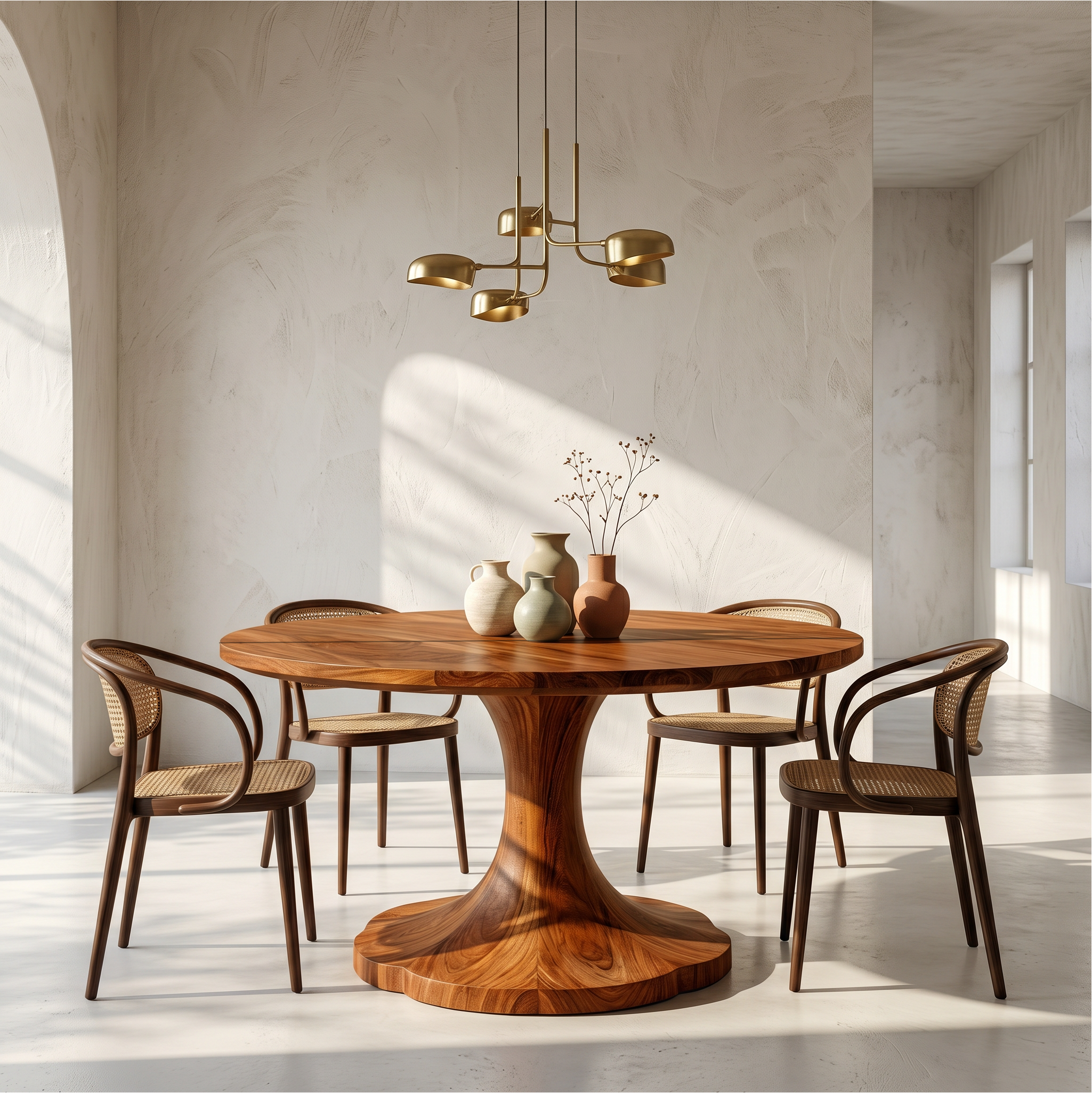 Organic Round Dining Table With Handcrafted Pedestal For Dining Room