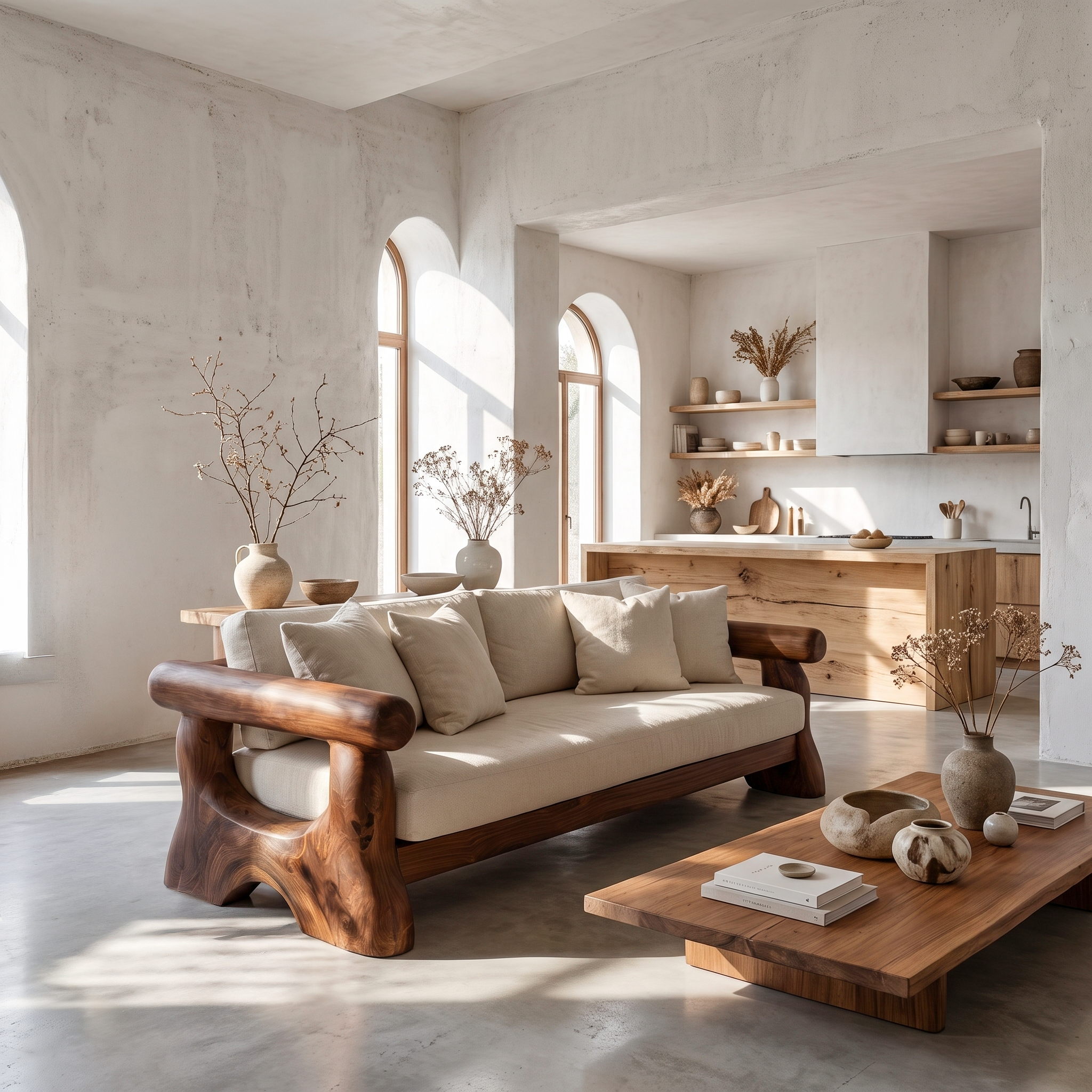 Rustic Sofa Frame With Handcrafted Tree Trunk Design For Living Room