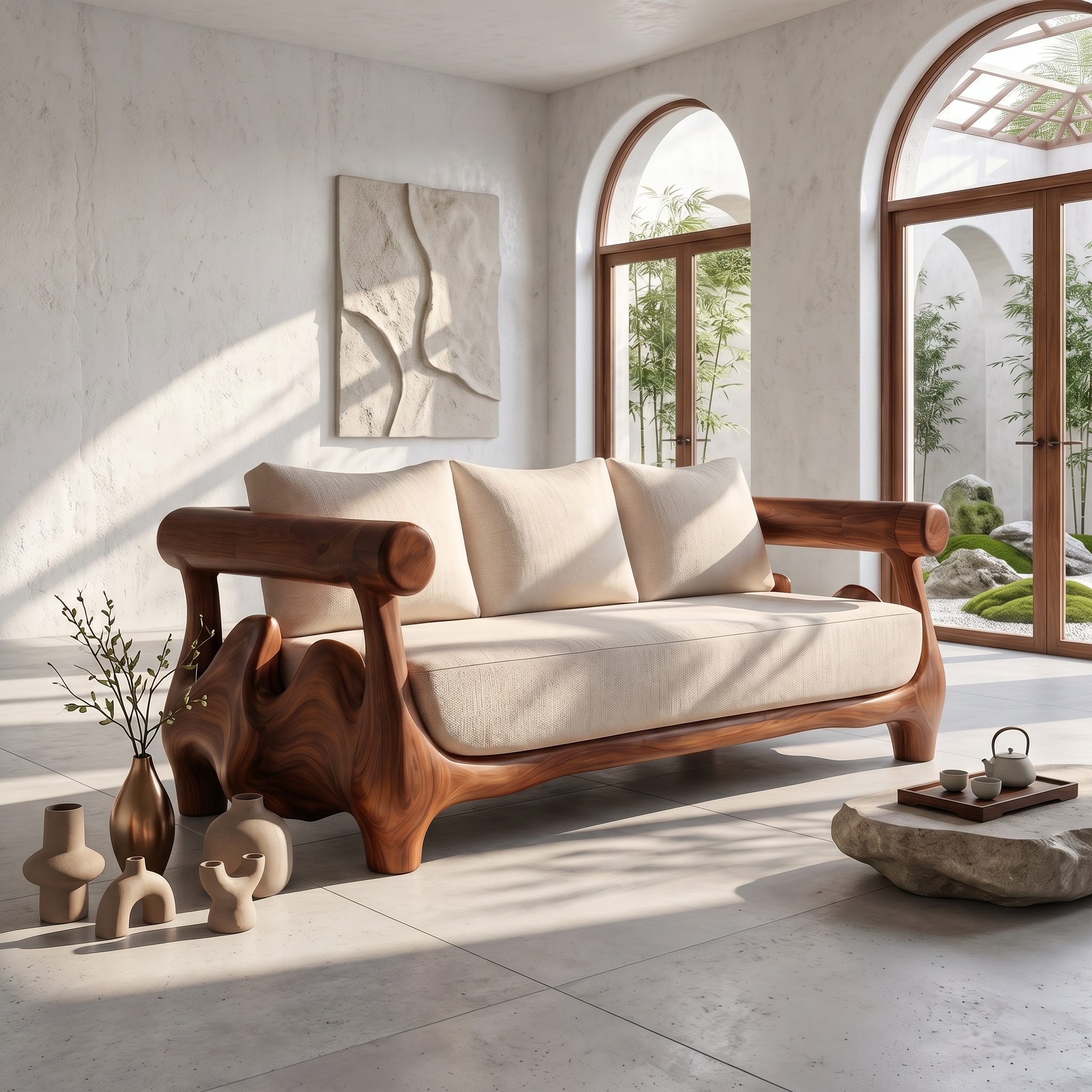 Statement Sofa Frame With Sculptural Tree Inspired Structure For Living Room