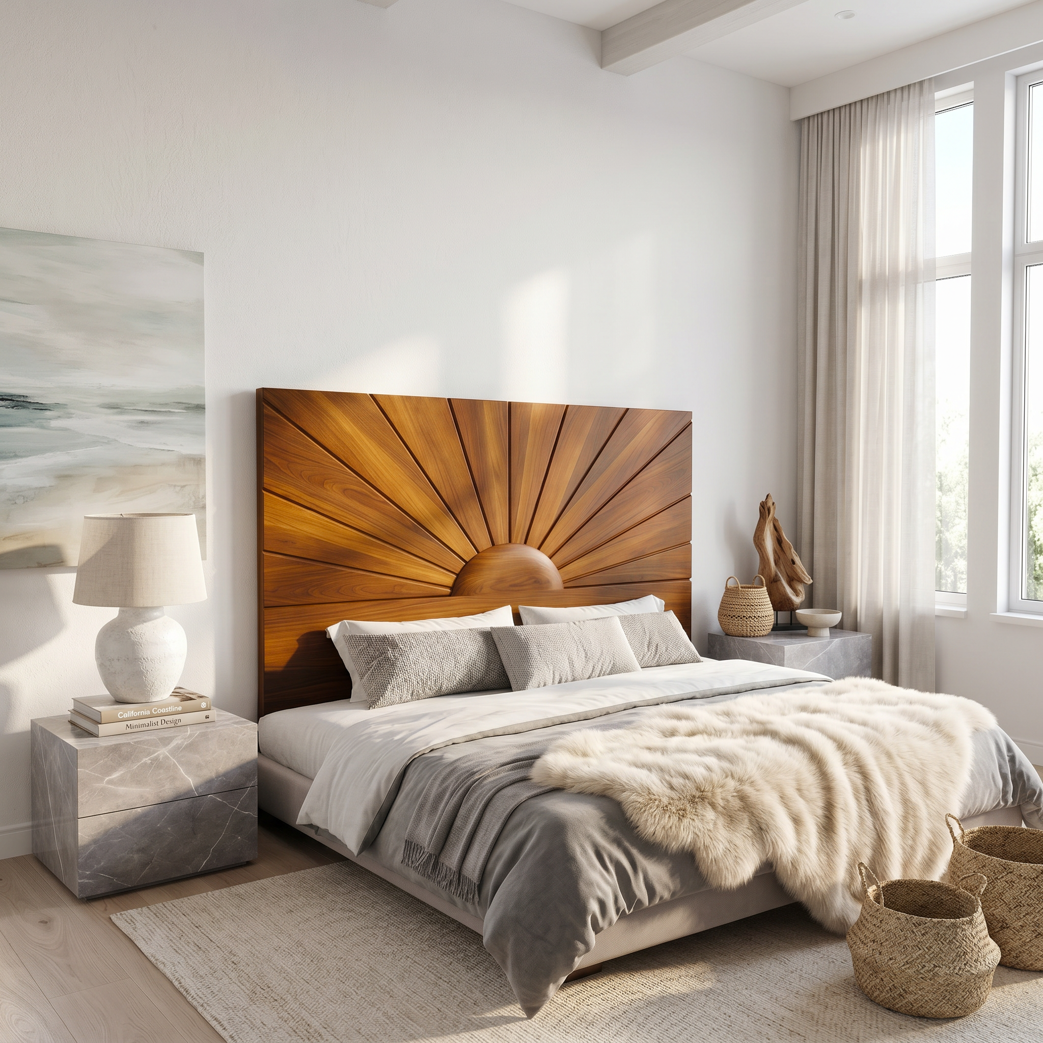 Organic Sunburst Headboard Solid Wood Bed Headboard For Bedroom