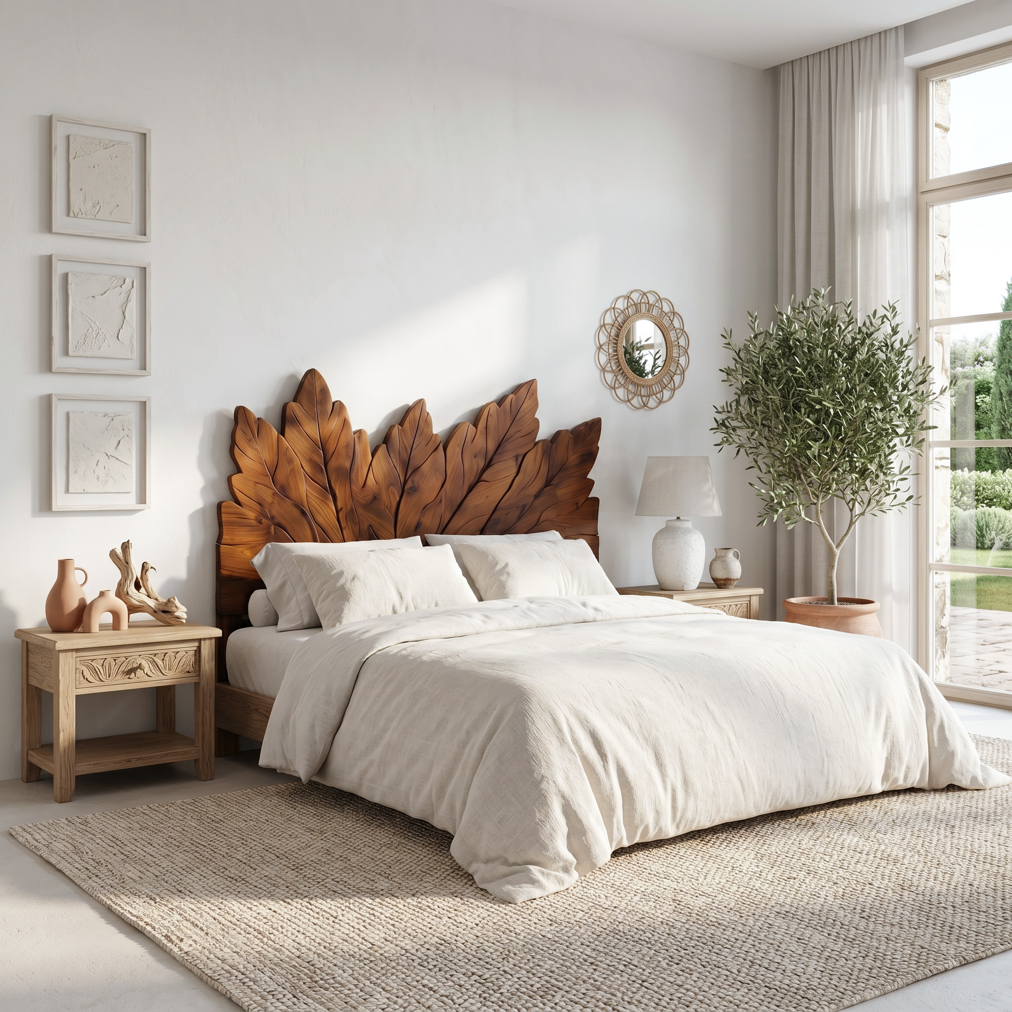 Rustic Leaf Inspired Headboard Wooden Bed Headboard For Bedroom