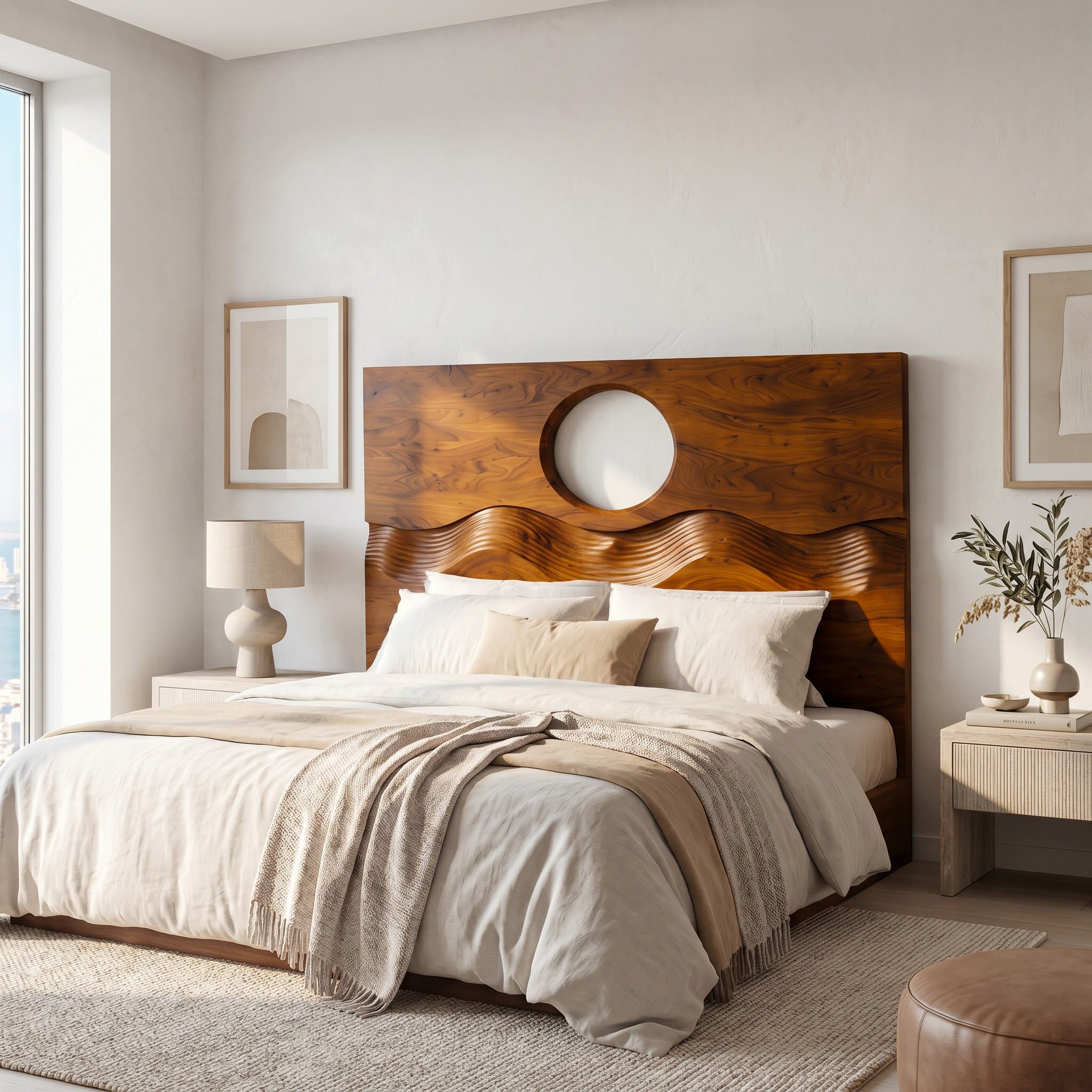 Organic Moon Cutout Headboard Wooden Bed Headboard For Bedroom