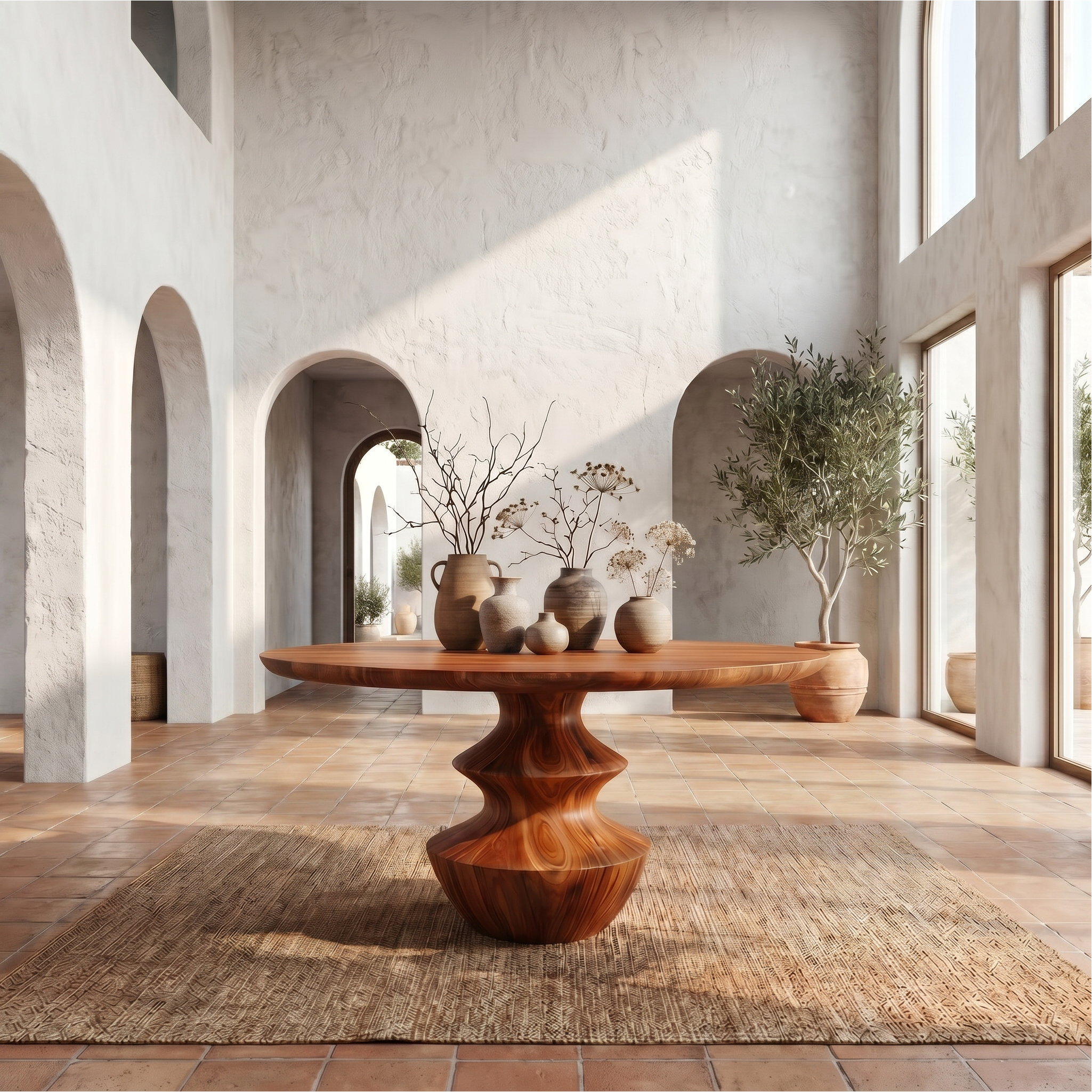 Modern Foyer Table With Sculptural Solid Wood Pedestal Base For Entryway