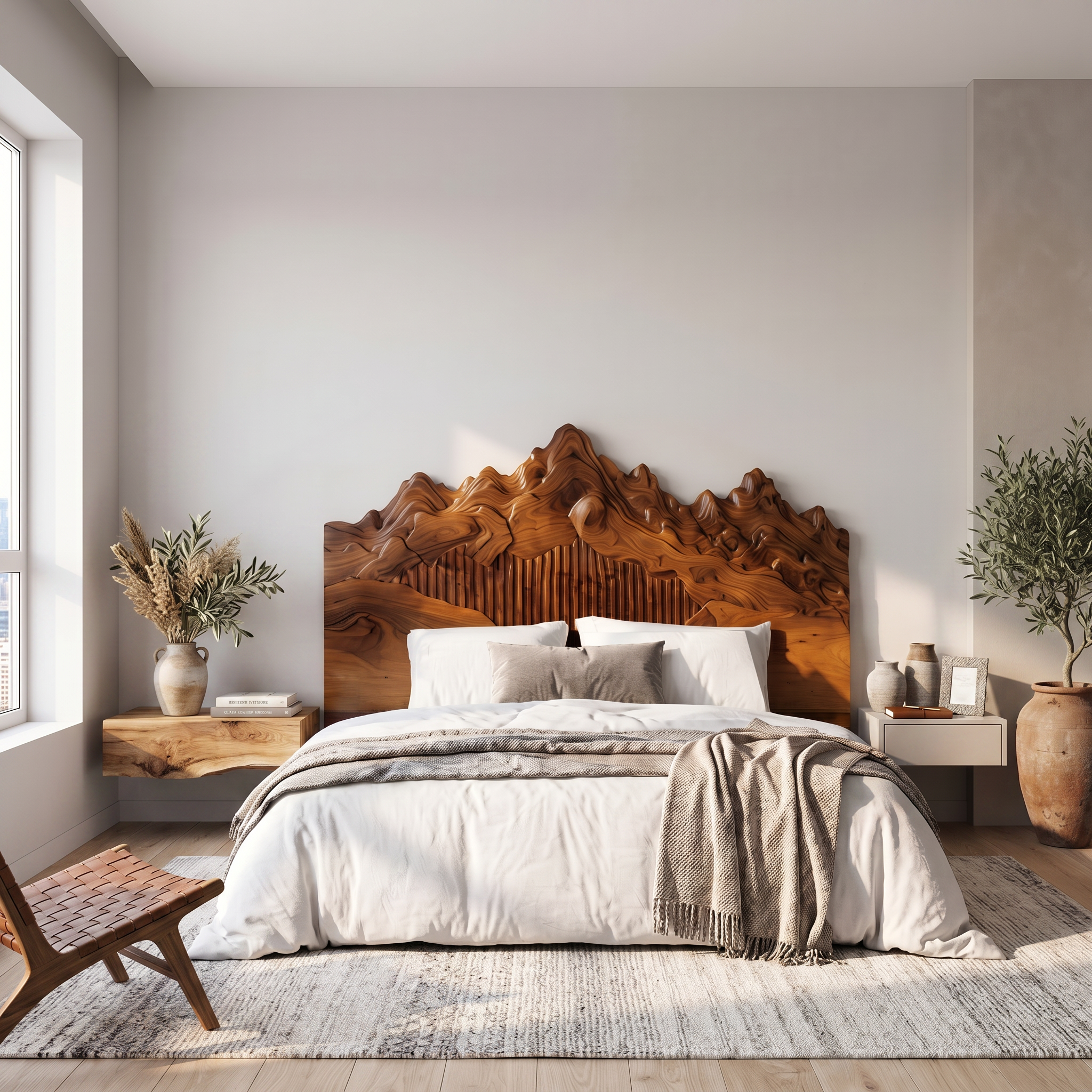 Rustic Mountain Peak Headboard Wooden Bed Headboard For Bedroom