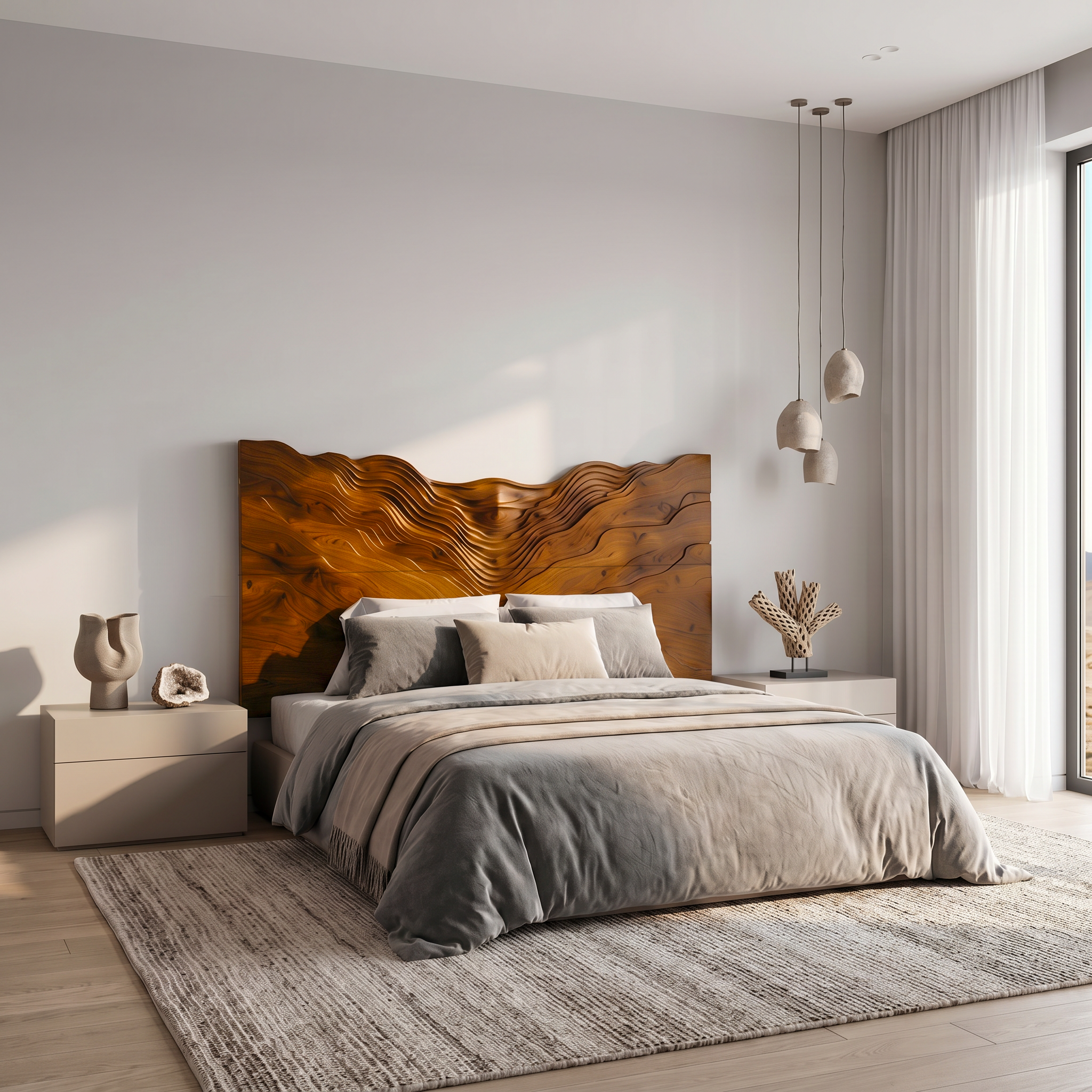 Contemporary Mountain Range Headboard Wooden Bed Headboard For Bedroom