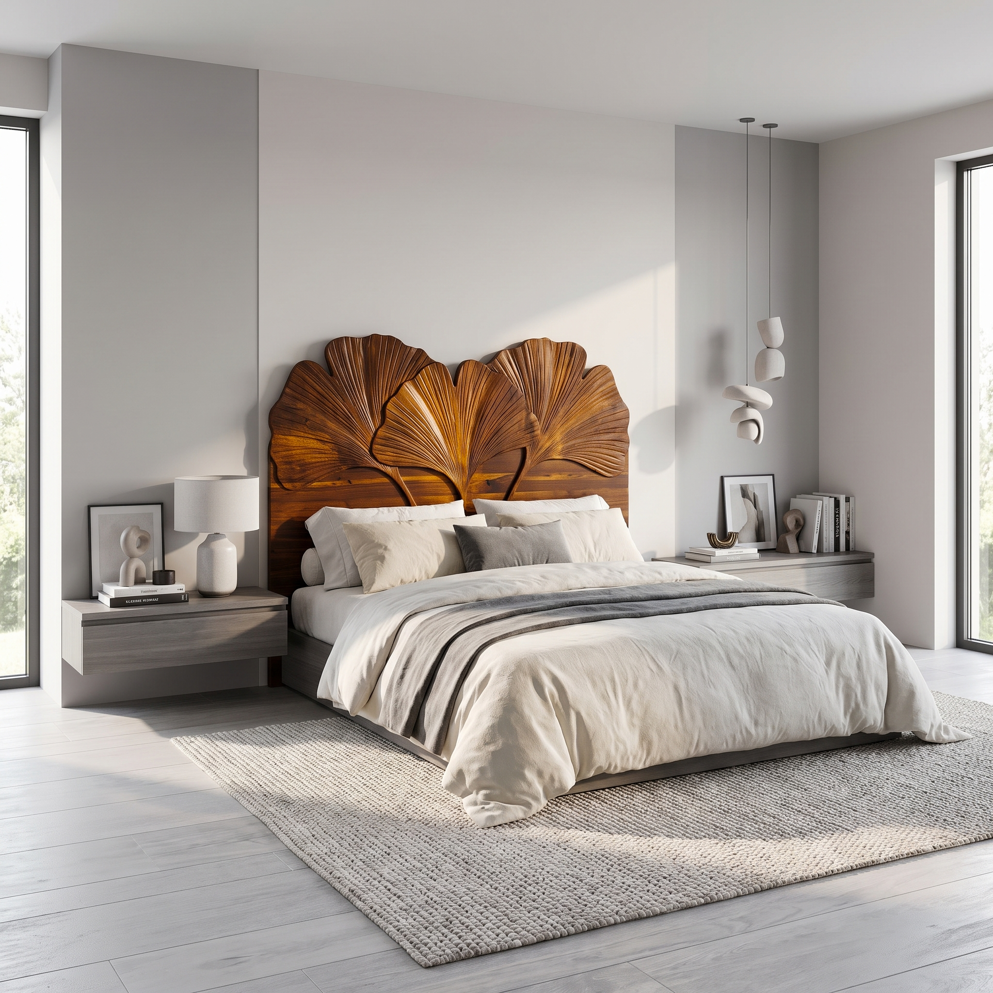Modern Layered Leaf Headboard Wooden Bed Headboard For Bedroom