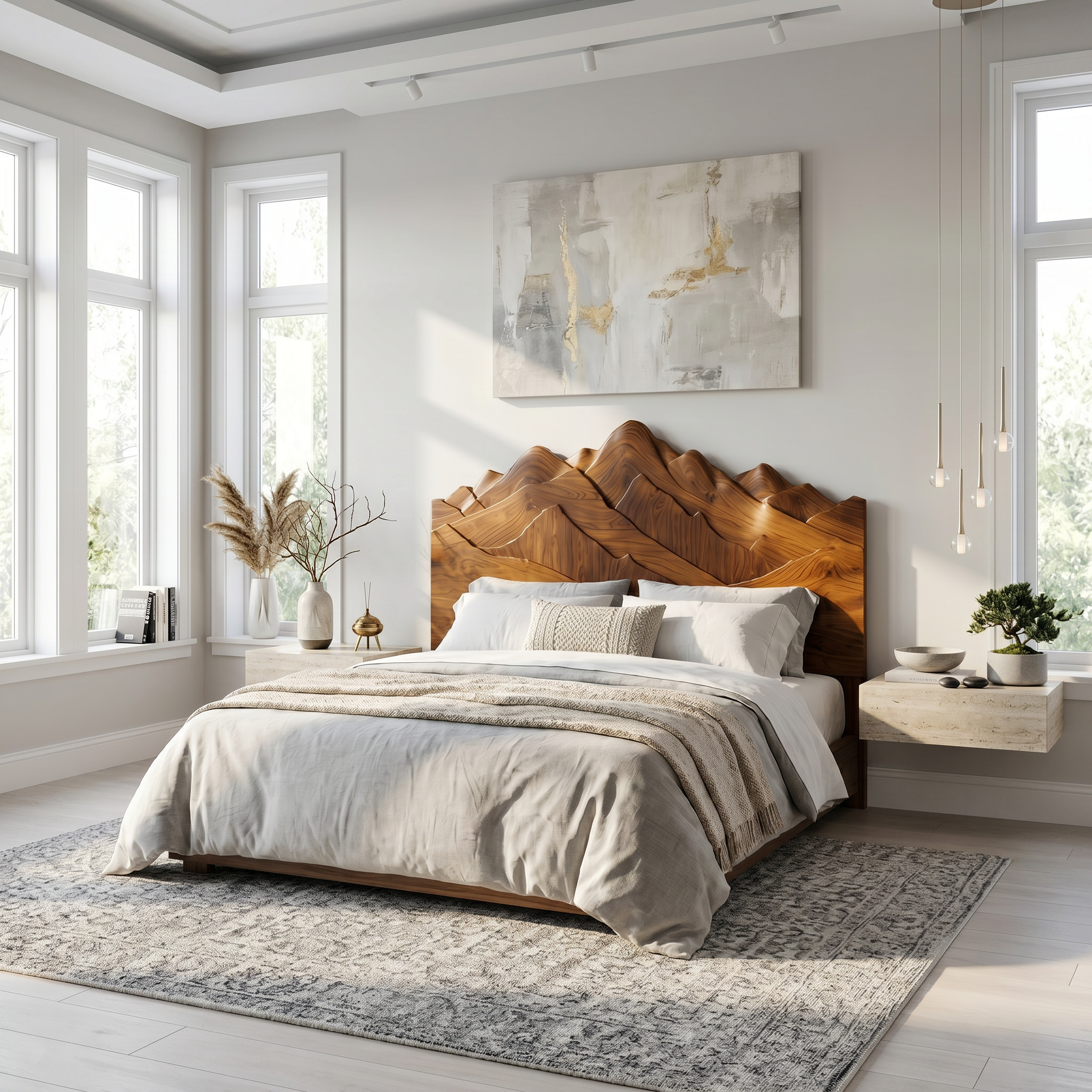 Rustic Mountain Headboard Wooden Bed Headboard For Bedroom