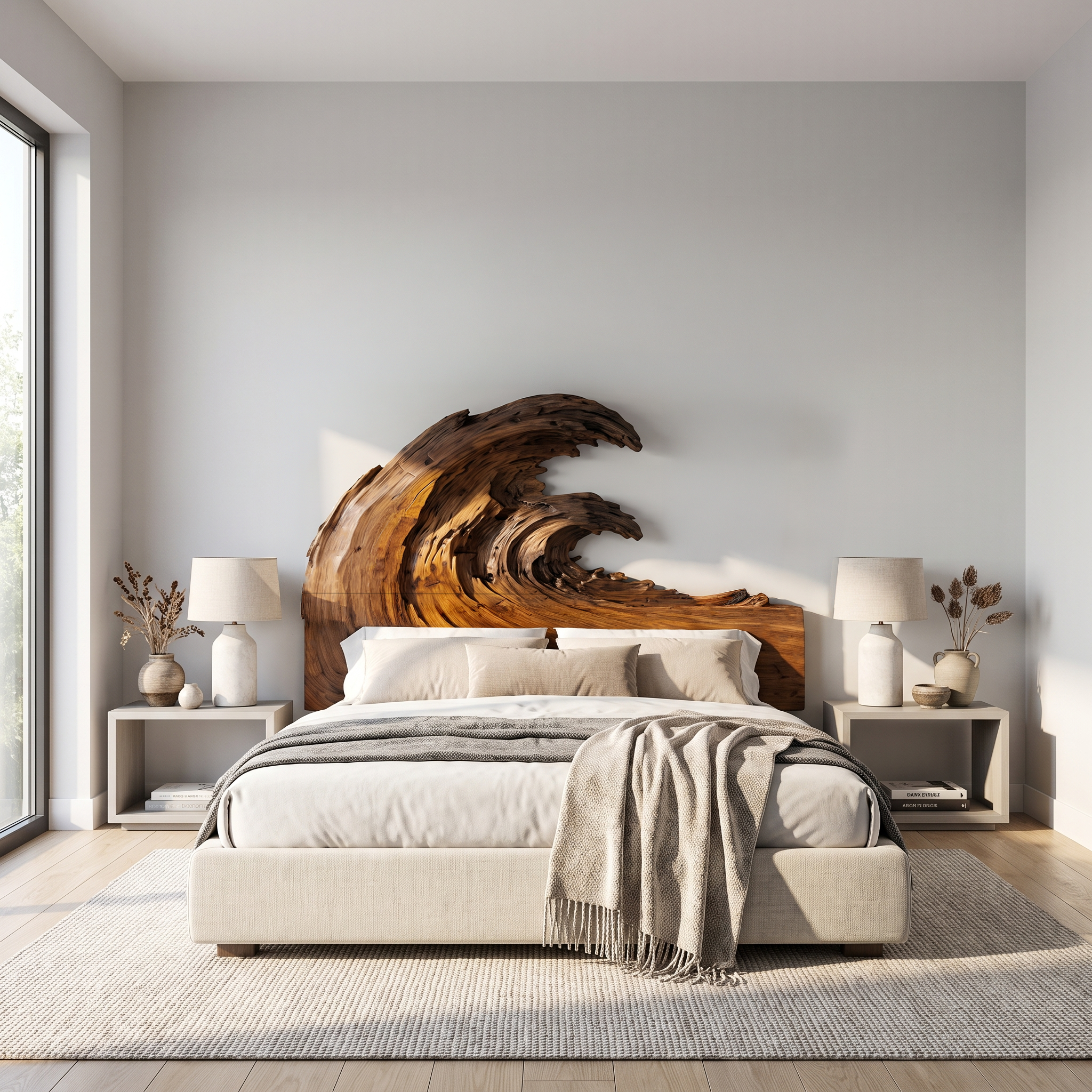 Organic Flowing Grain Headboard Wooden Bed Headboard For Bedroom