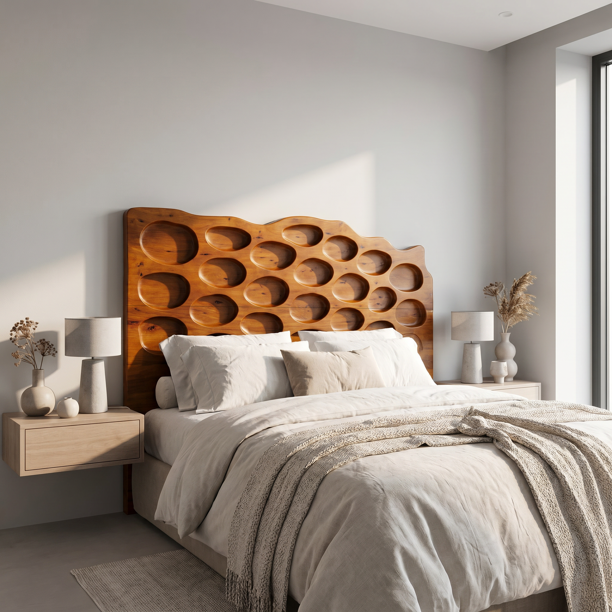 Modern Circular Cutout Headboard Wooden Bed Headboard For Bedroom