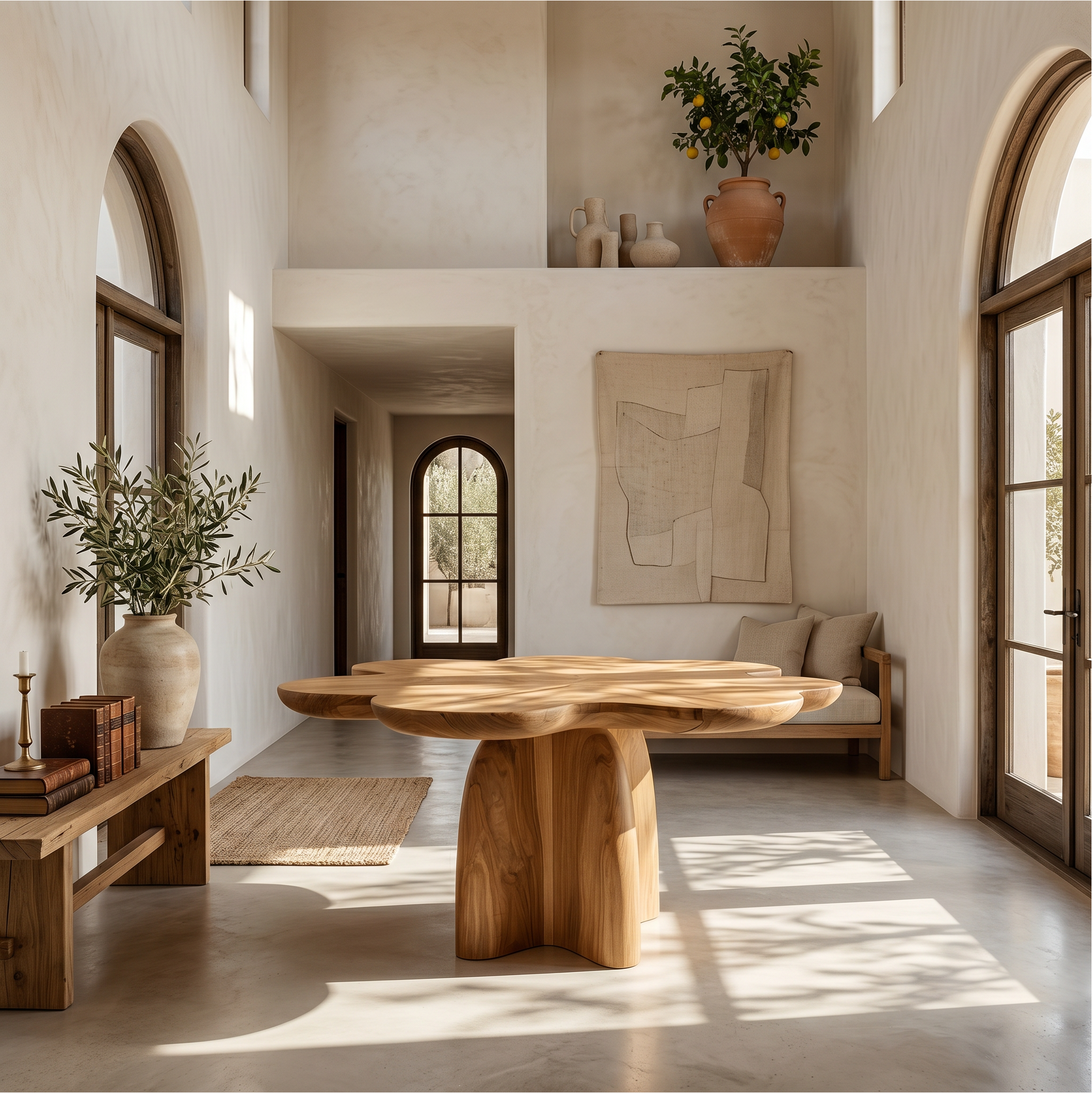 Rustic Foyer Table With Handcrafted Solid Wood Pedestal Base For Entryway And Hallway