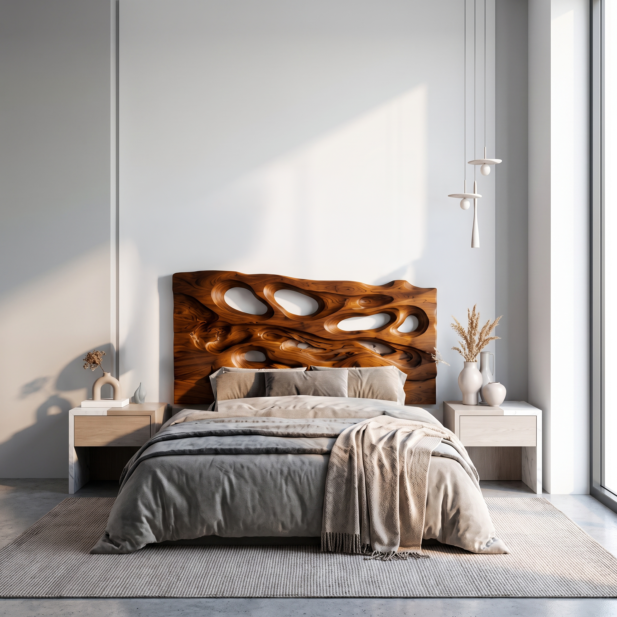 Contemporary Cutout Headboard Wooden Bed Headboard For Bedroom