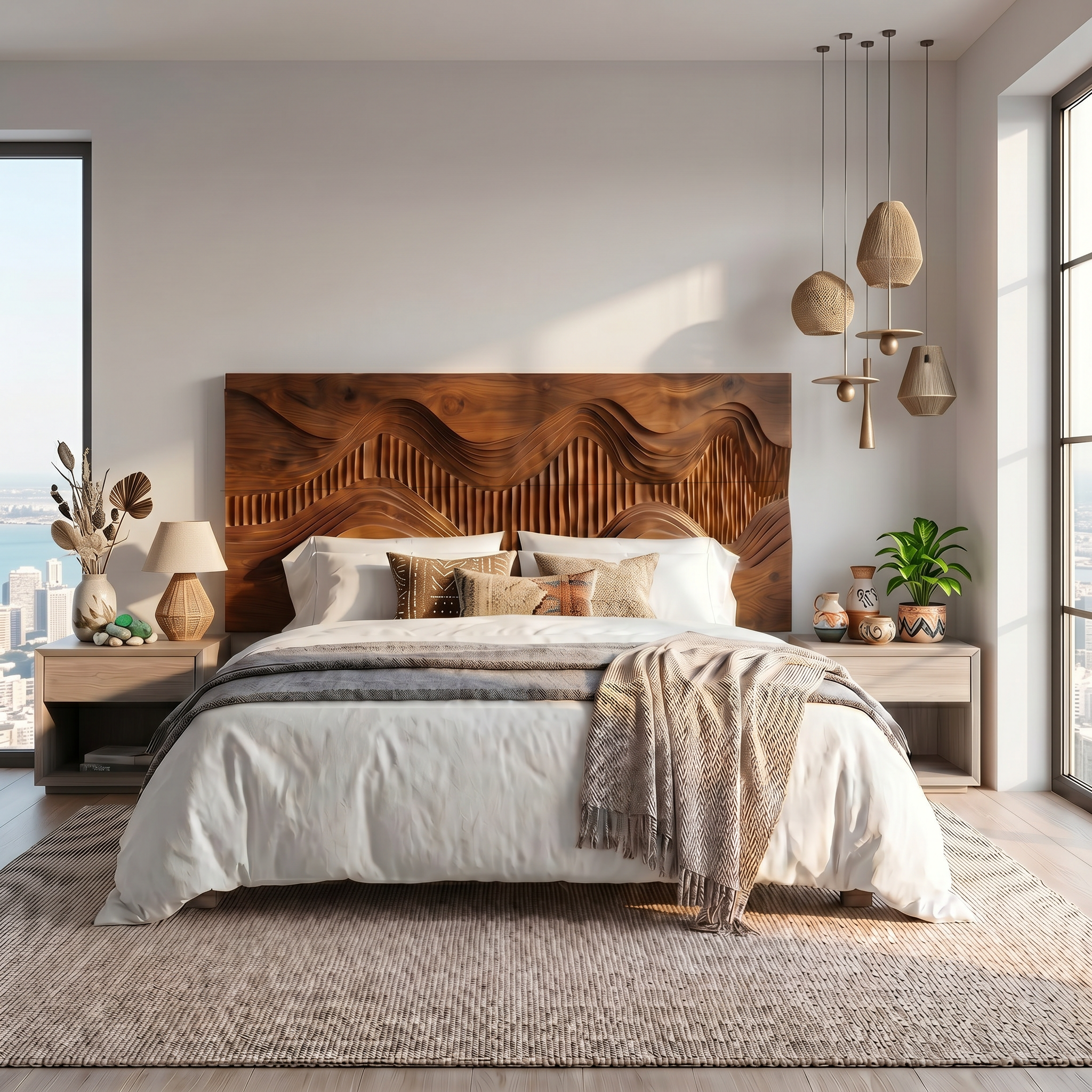Rustic Mountain Landscape Headboard Wooden Bed Headboard For Bedroom