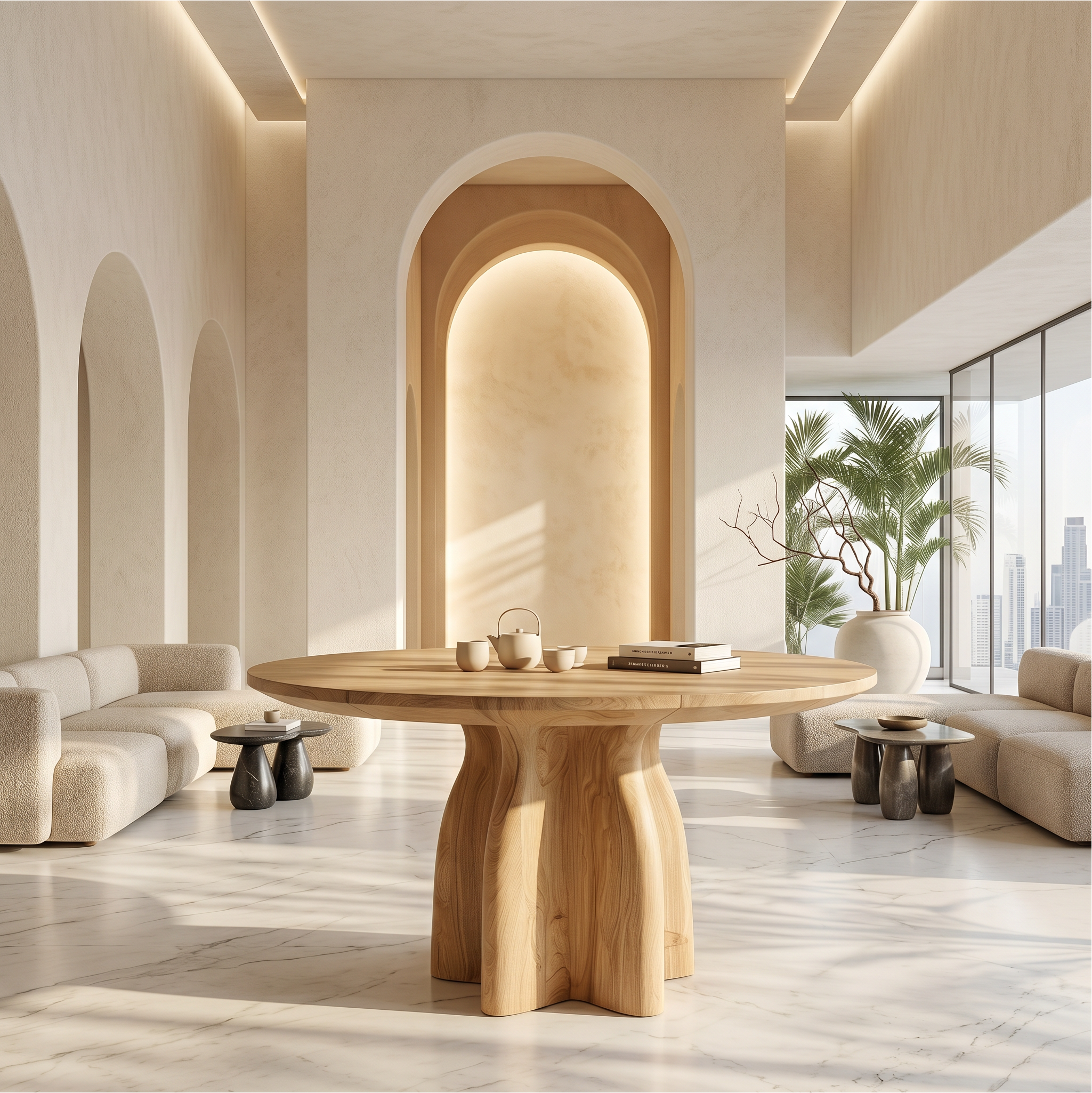 Organic Foyer Table With Sculptural Solid Wood Pedestal Base For Entryway