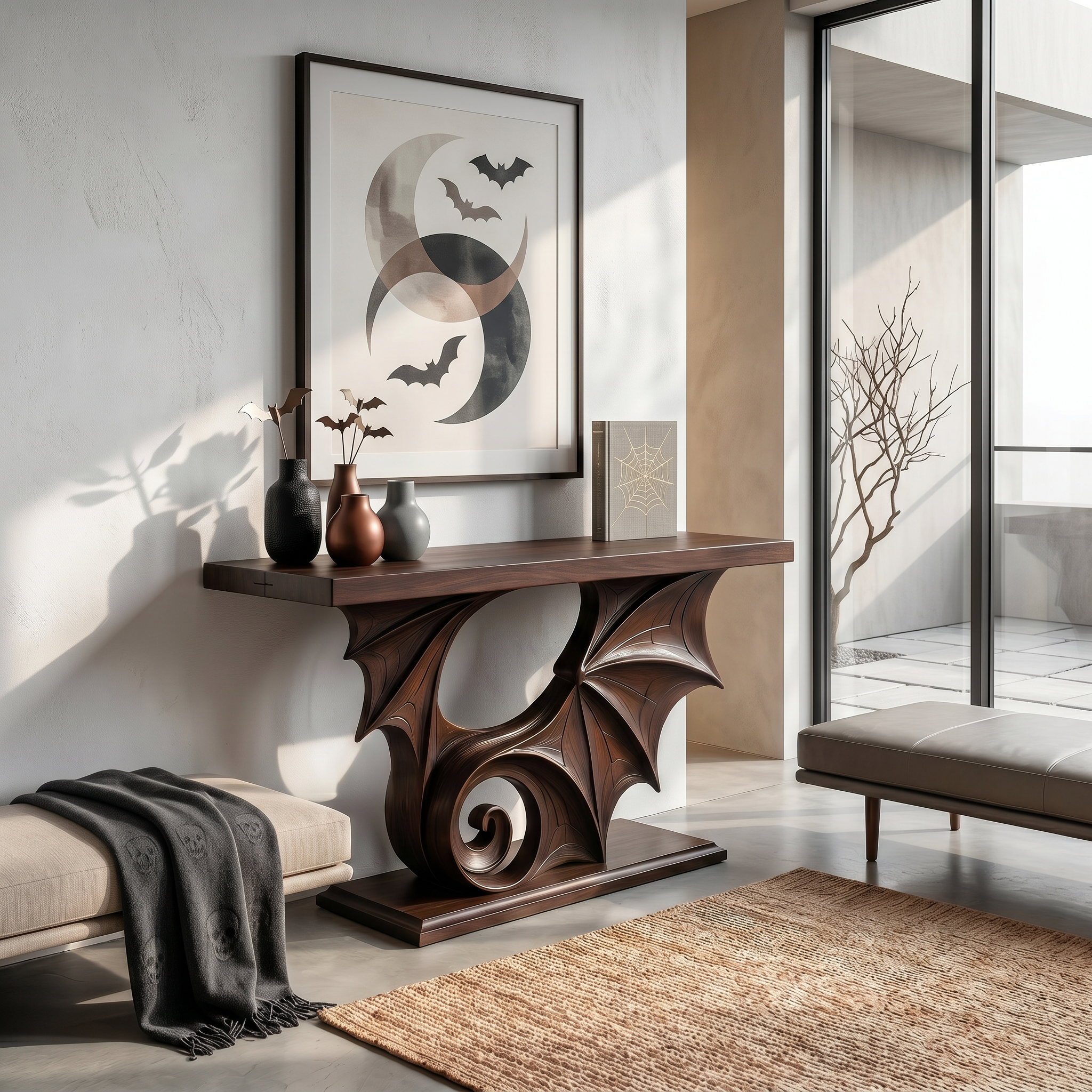 Sculptural Console Table Handcrafted Gothic Style For Entryway Hallway